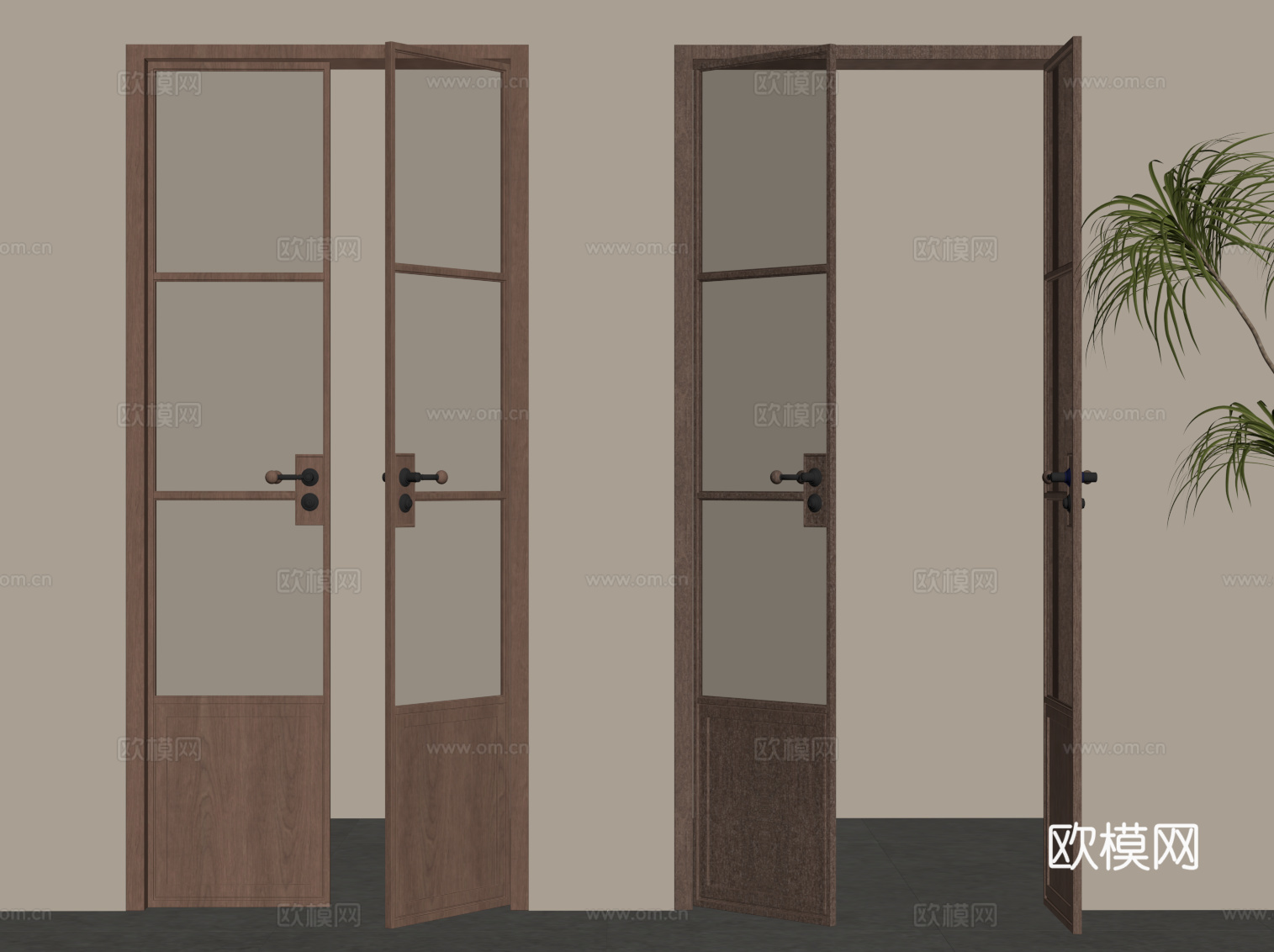 中古风双开门 玻璃门 室内门su模型