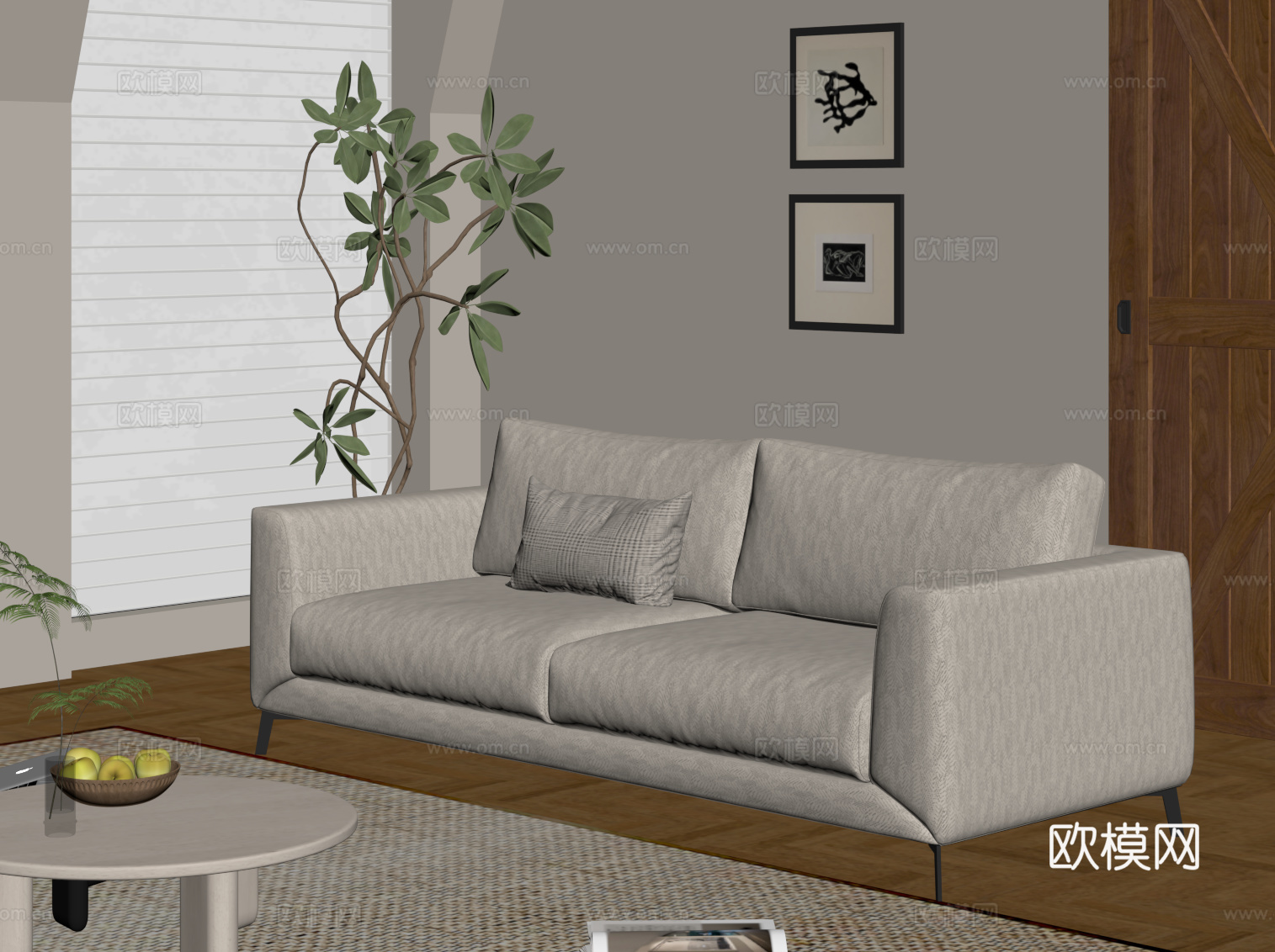 现代双人沙发 布艺休闲沙发su模型