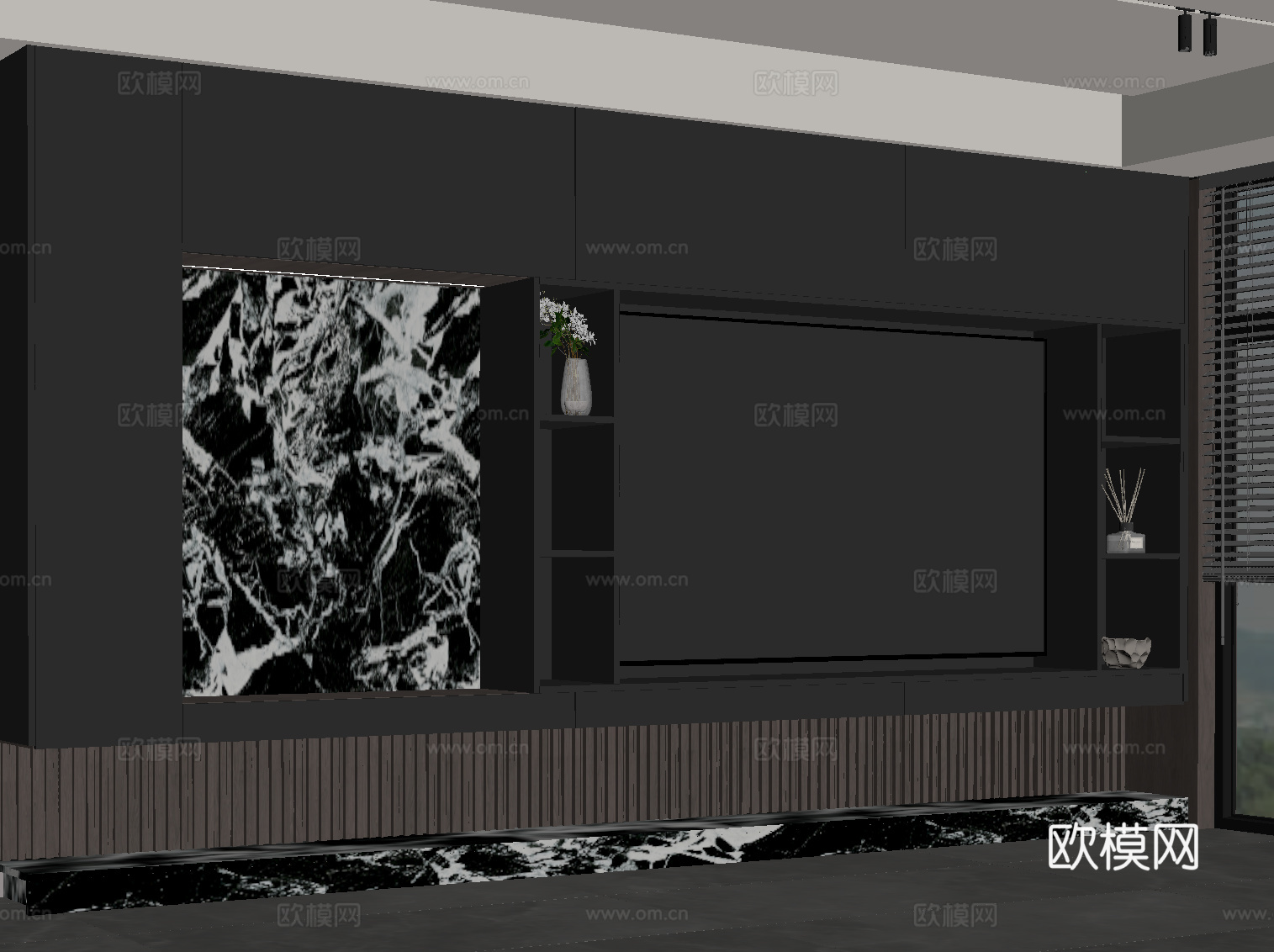 现代意式电视背景墙su模型