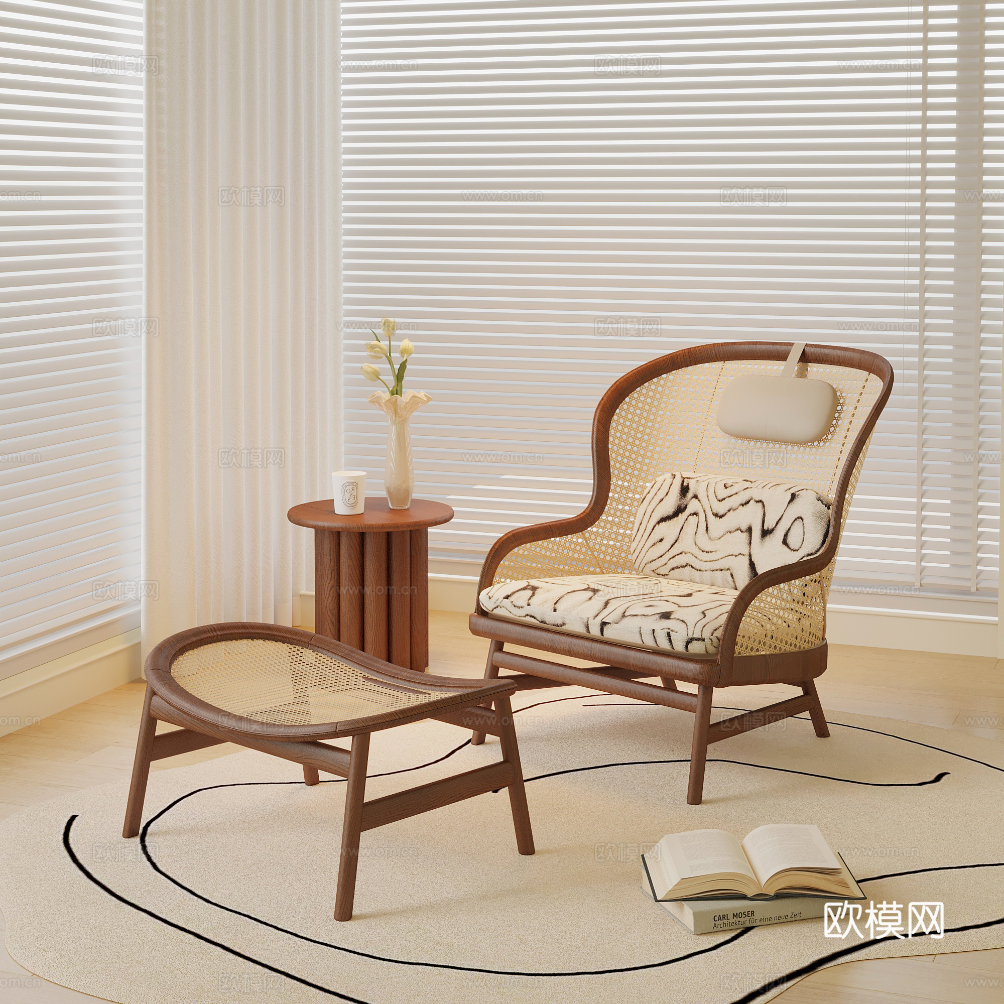 中古风休闲椅 藤编休闲椅su模型