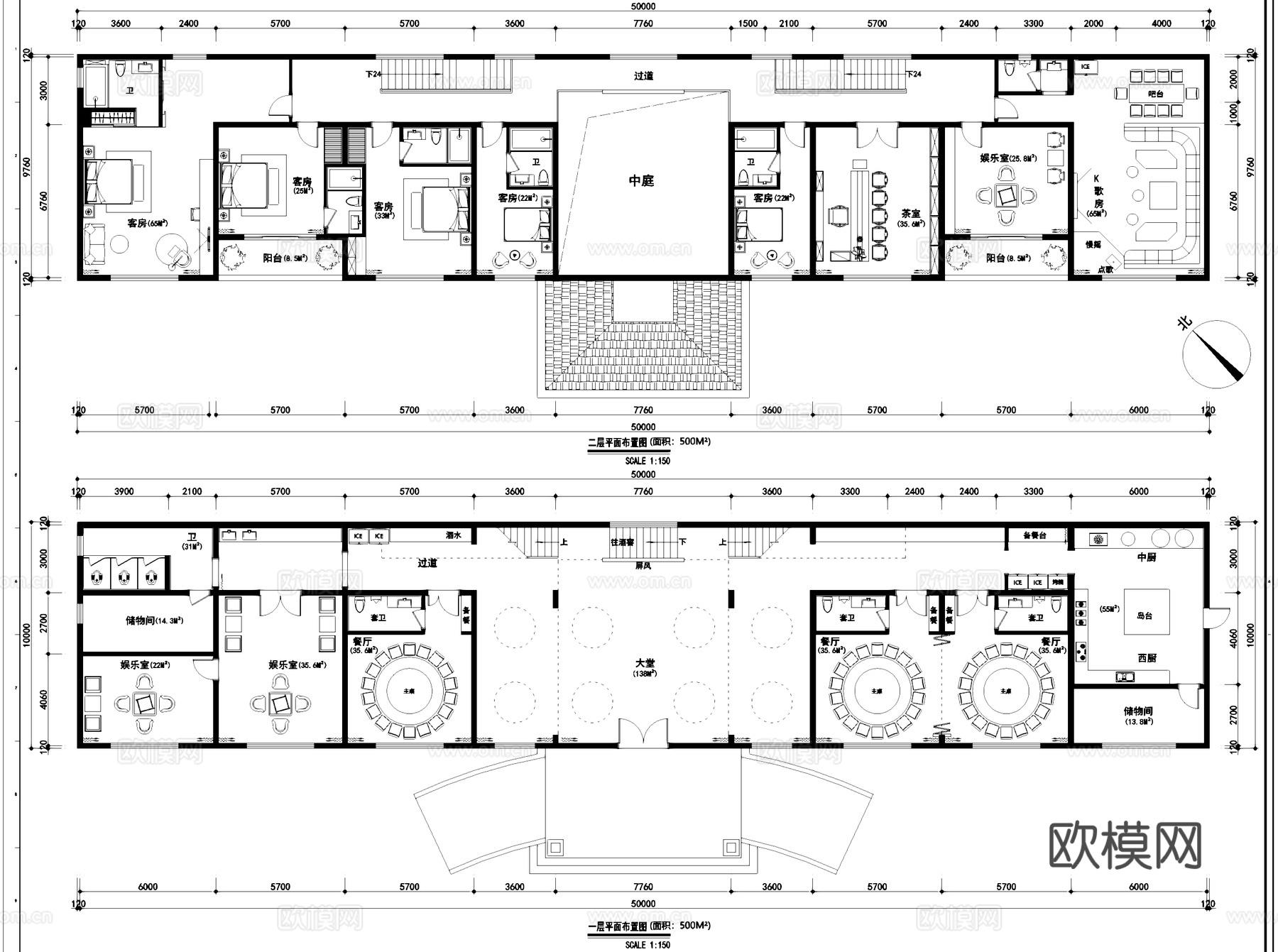 二层会所室内工装平面图CAD施工图cad施工图