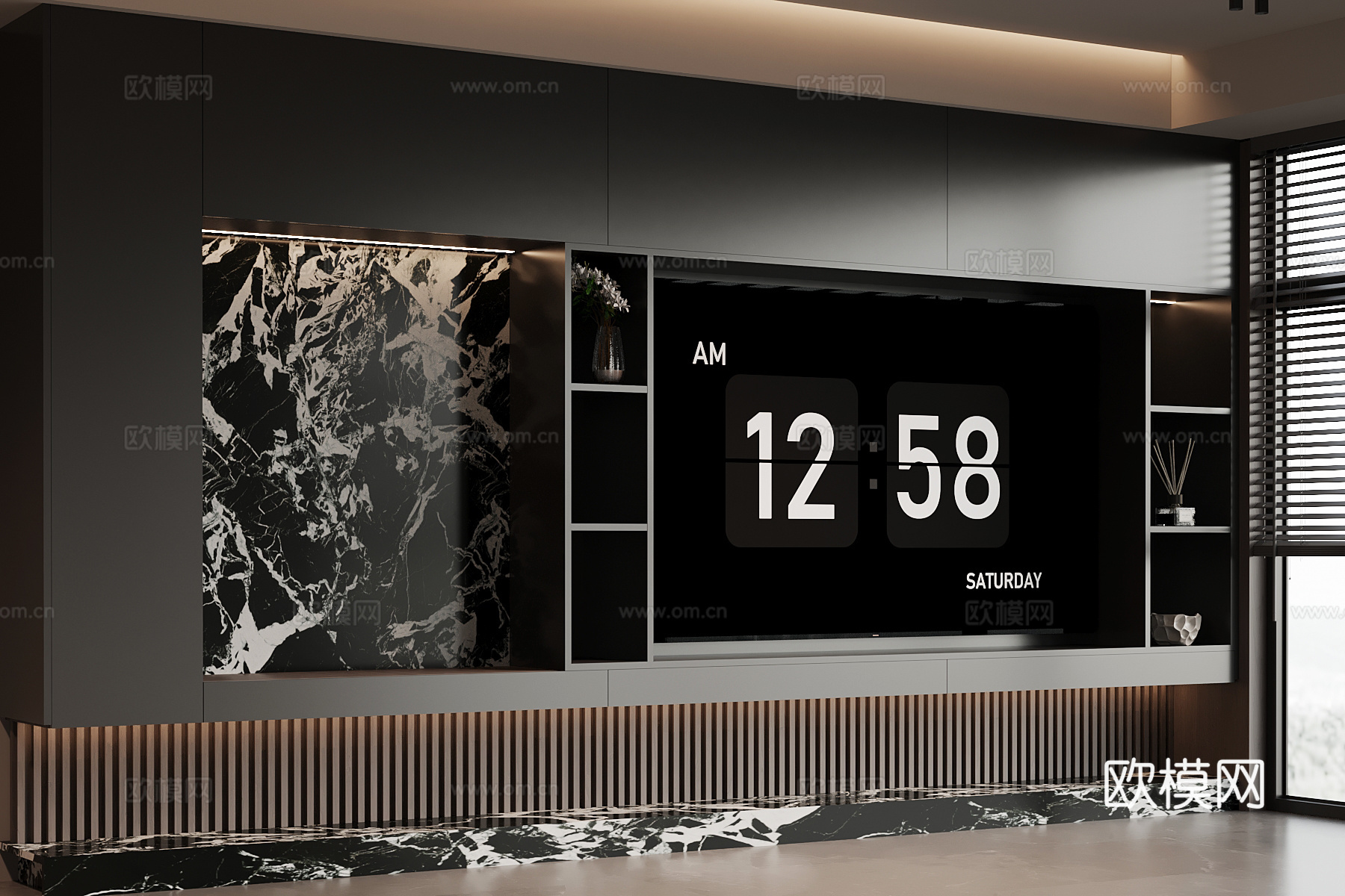 现代意式电视背景墙su模型