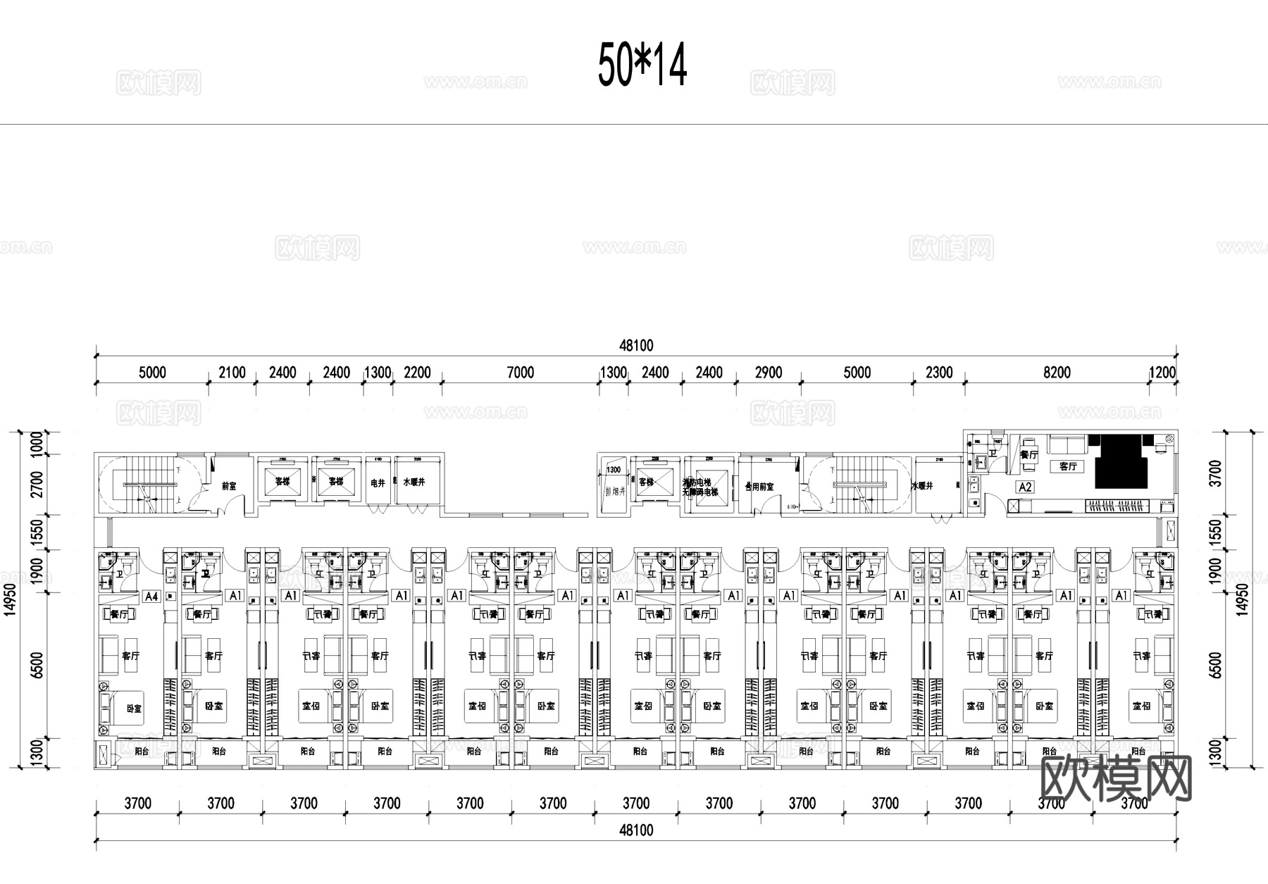 公寓户型图平面CAD施工图cad施工图