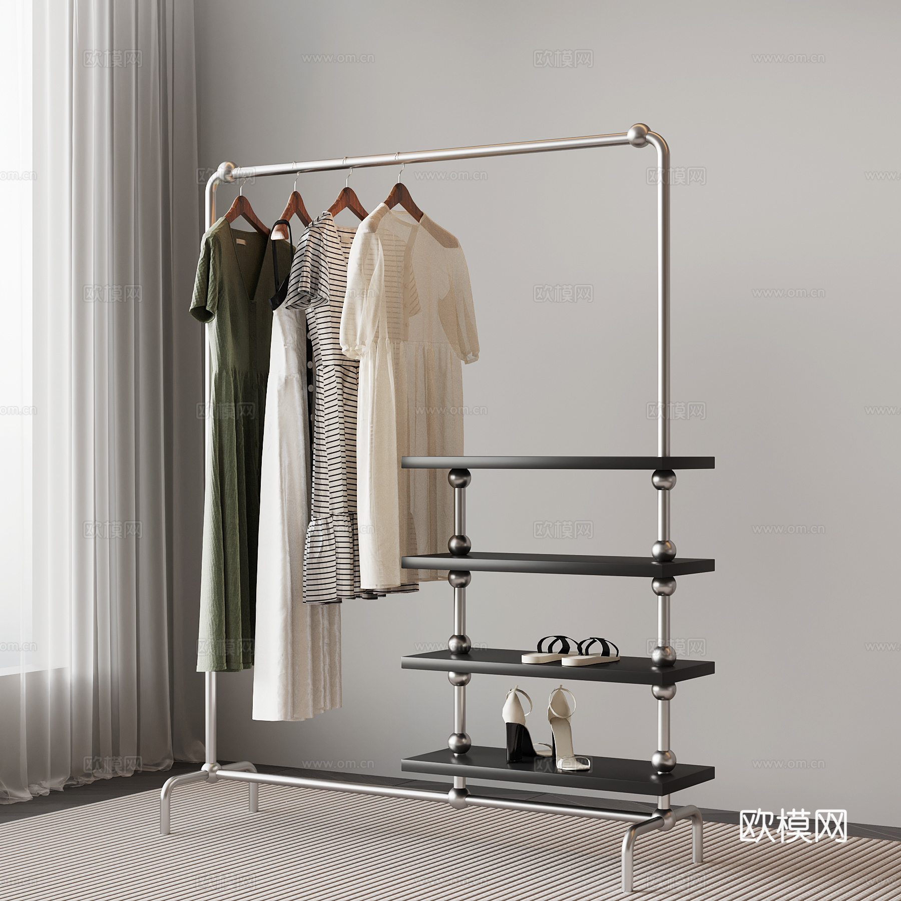 现代落地衣架 衣服架su模型