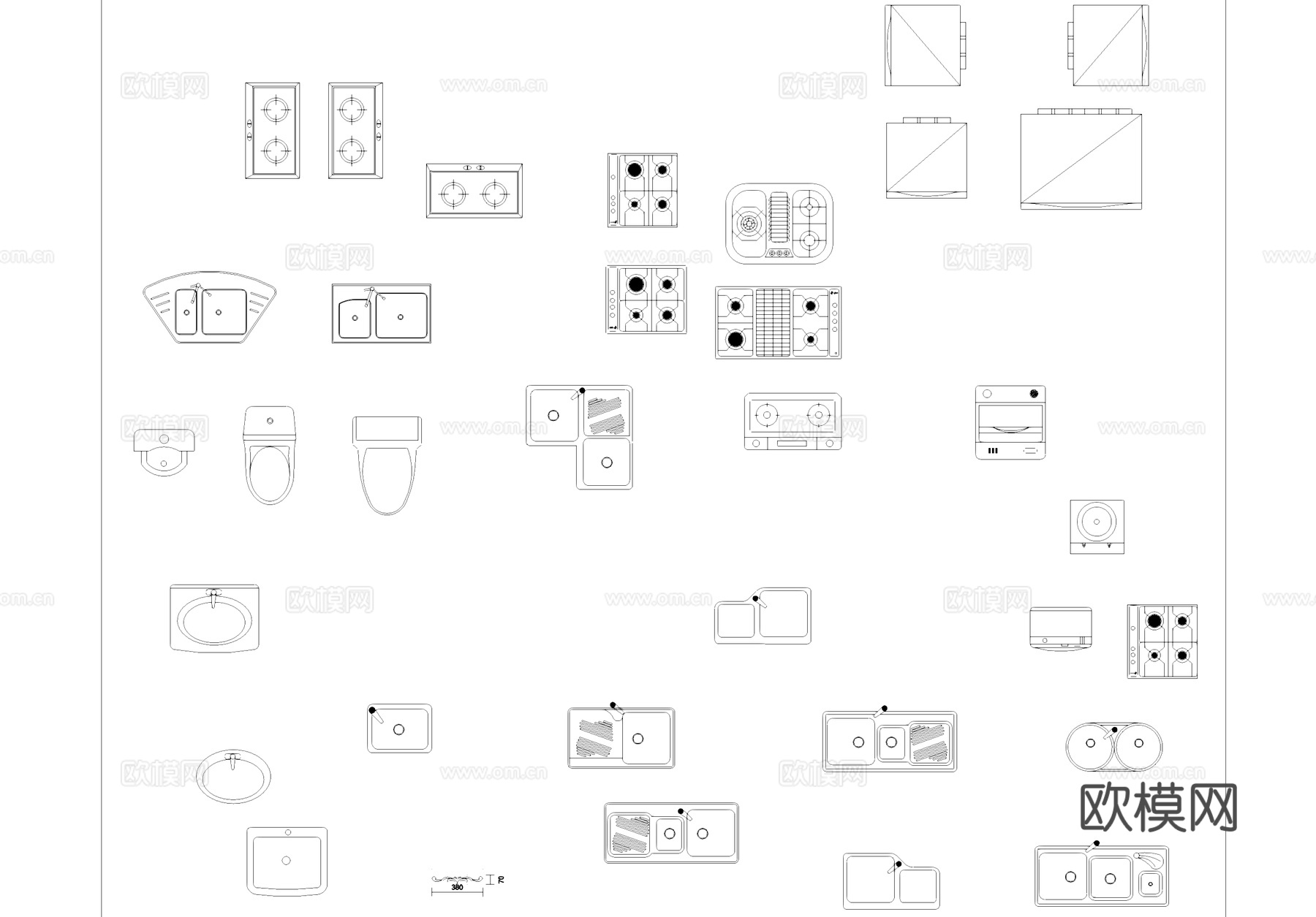 厨房设施家具厨柜水池灶台烟机冰箱CAD图块图库cad施工图