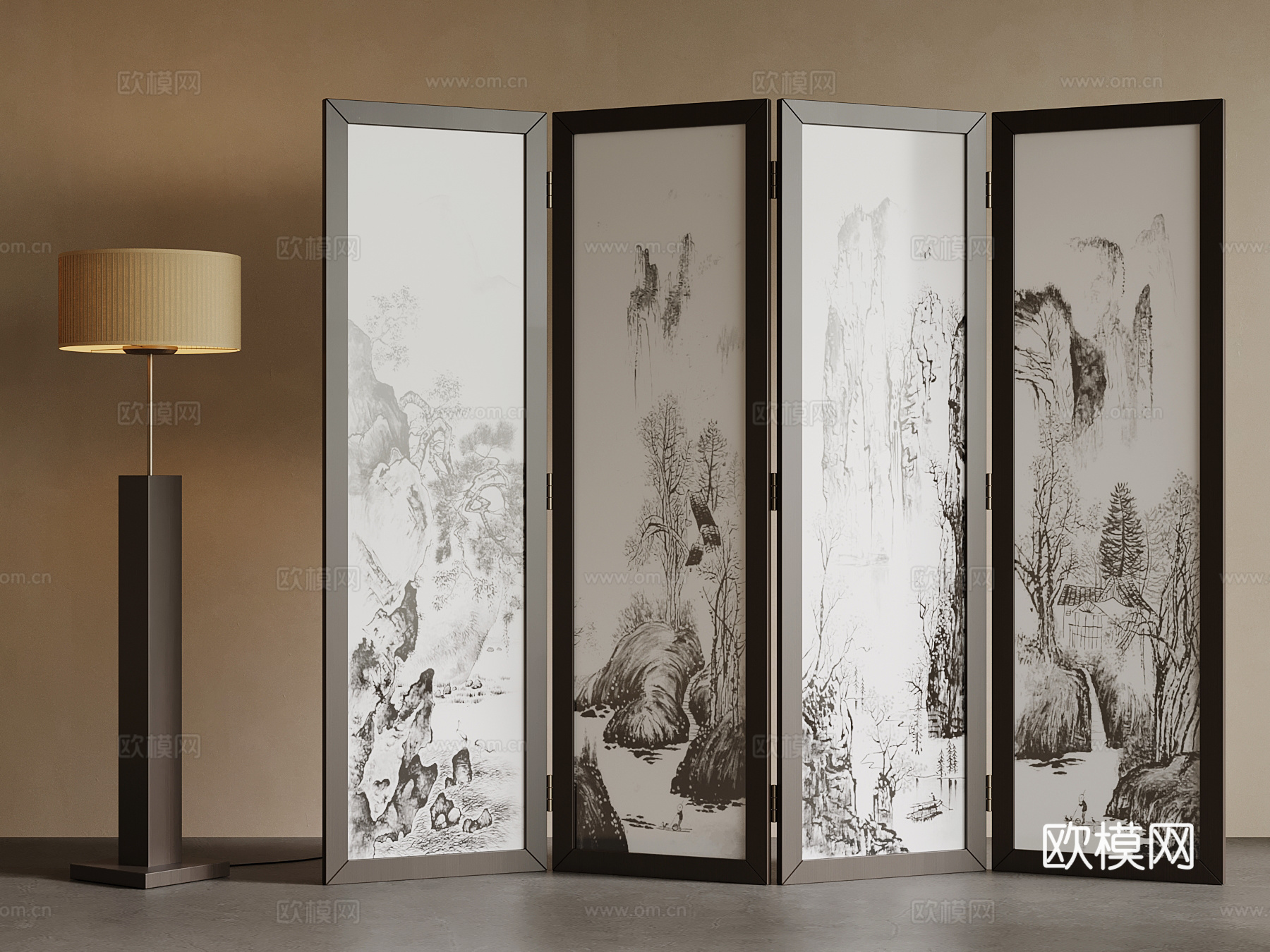 新中式屏风 隔断su模型