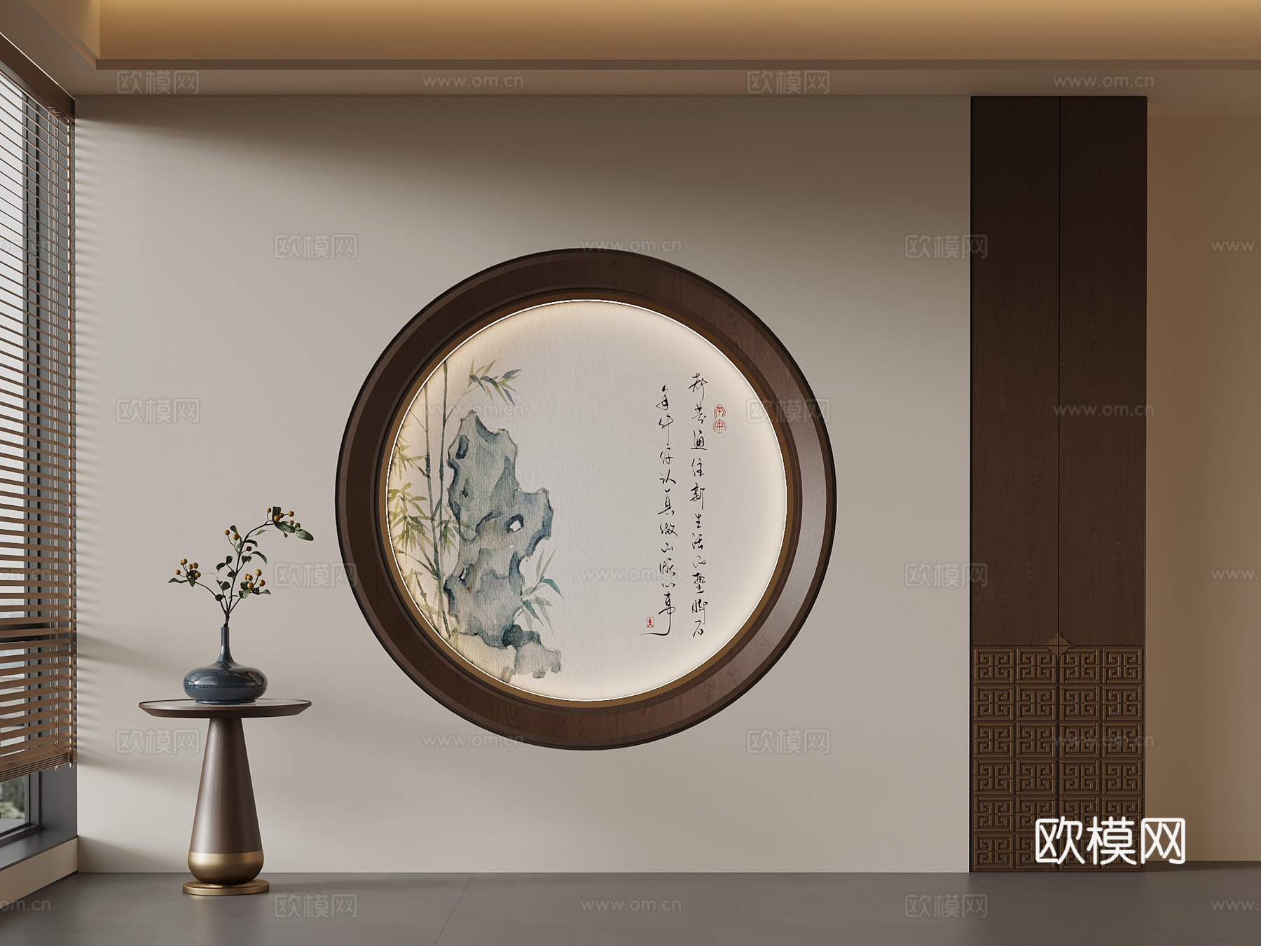 新中式背景墙 玄关背景墙su模型