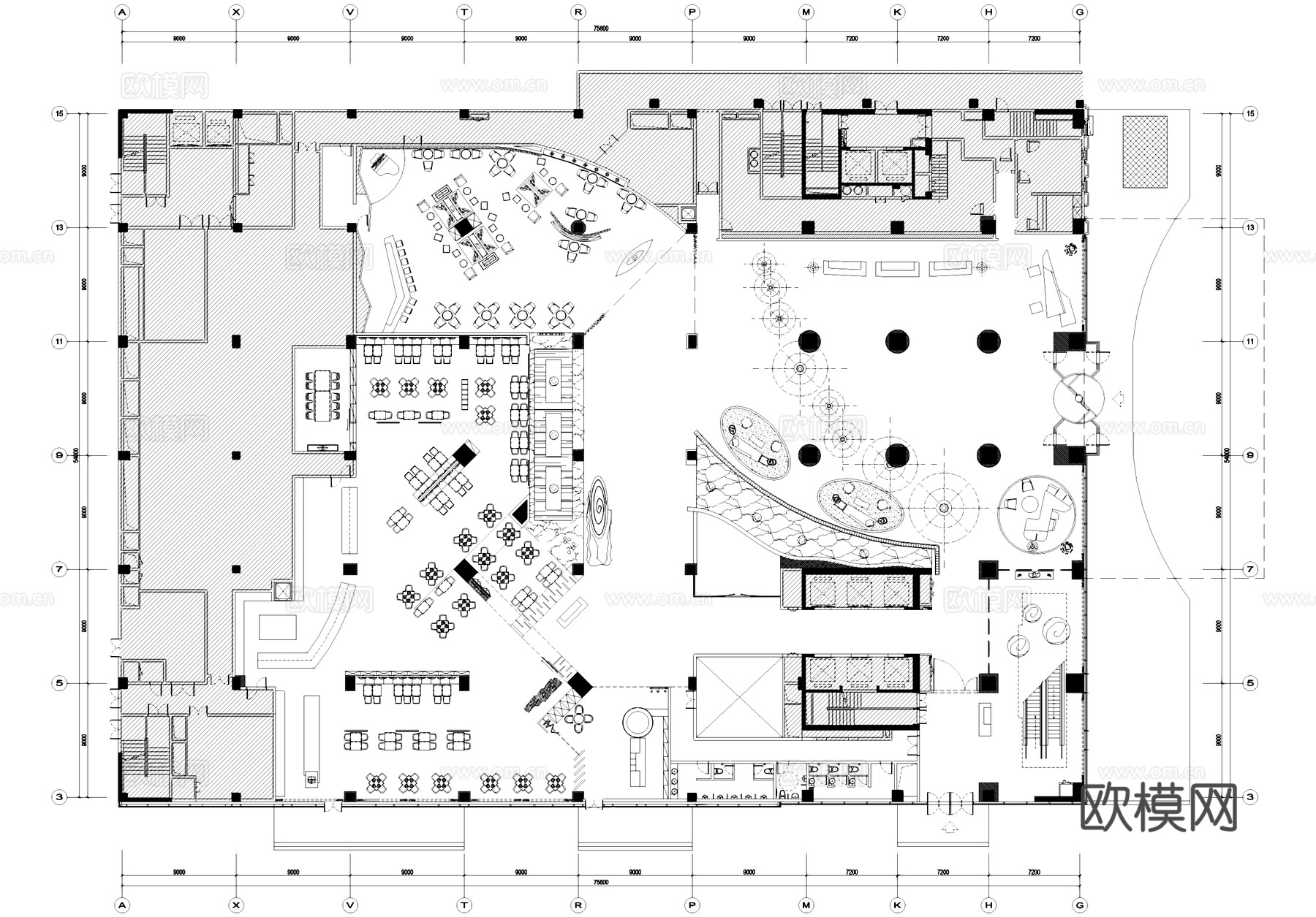 酒店餐厅大堂大厅室内工装平面图CAD施工图cad施工图