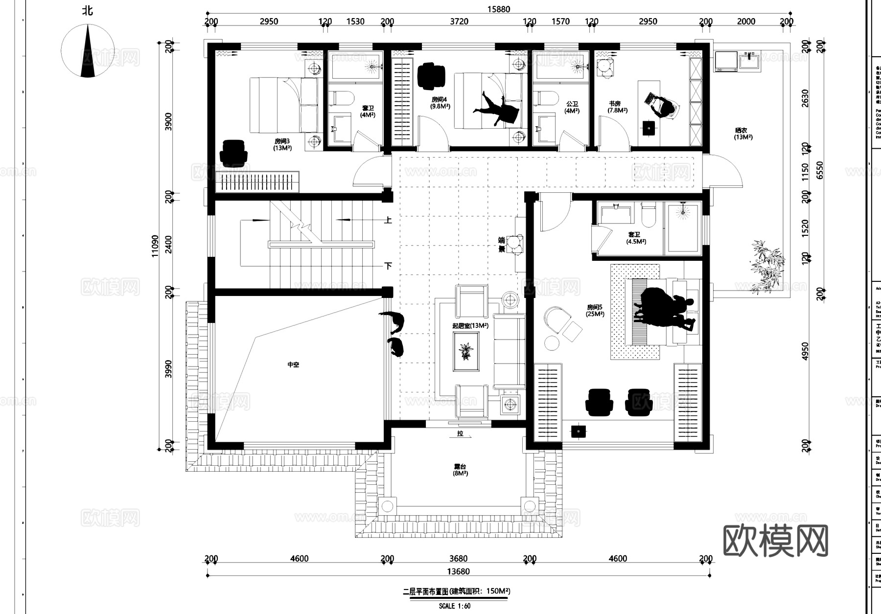 三层别墅室内家装平面图CAD施工图cad施工图
