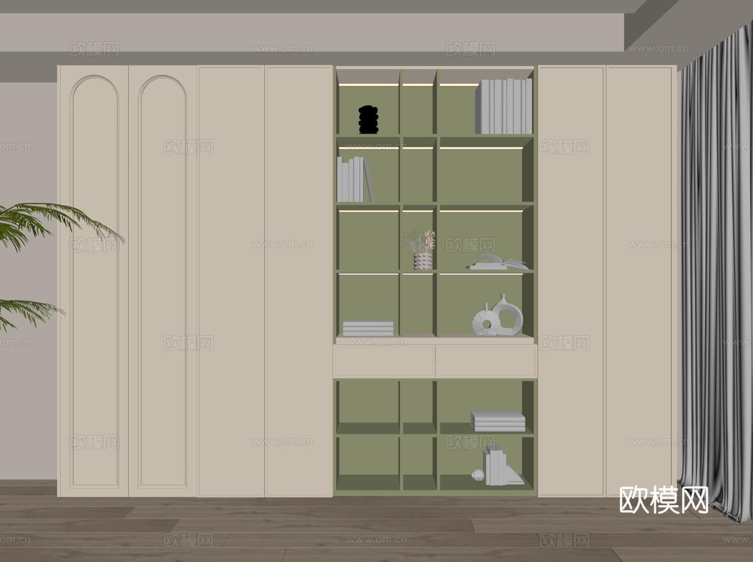 法式奶油风置物柜su模型