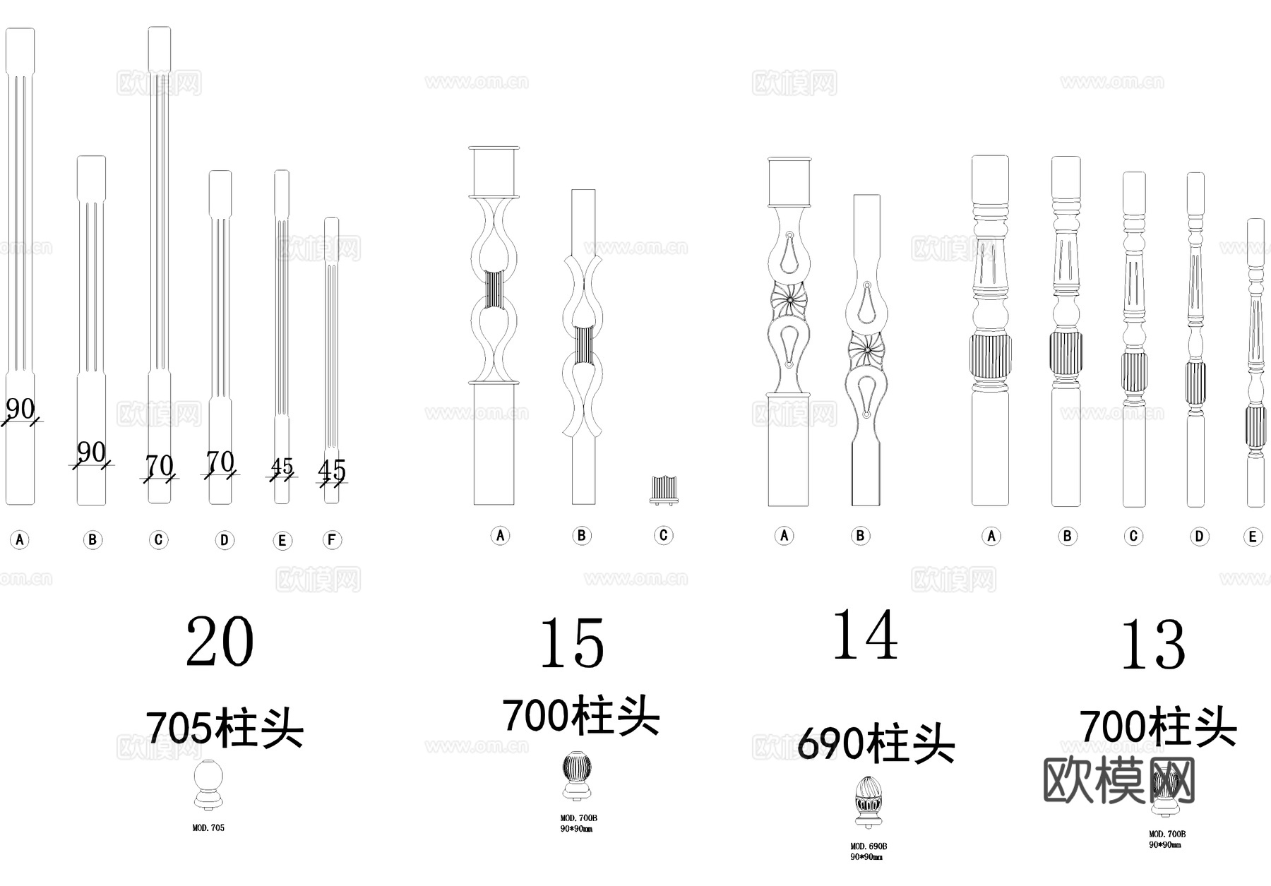 栏杆柱子柱头图块图库cad施工图