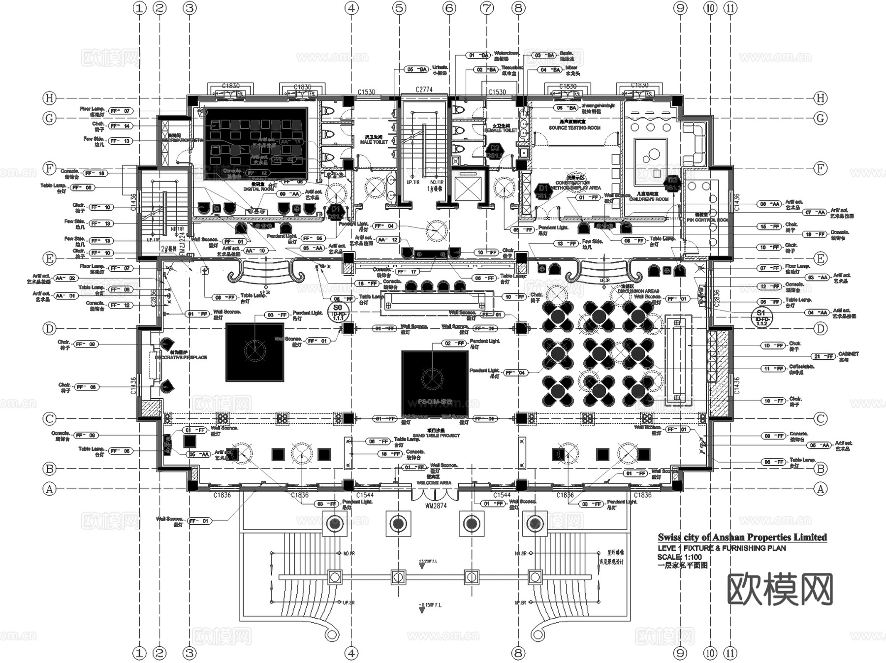乐清市瑞城御园售楼处室内工装CAD施工图cad施工图