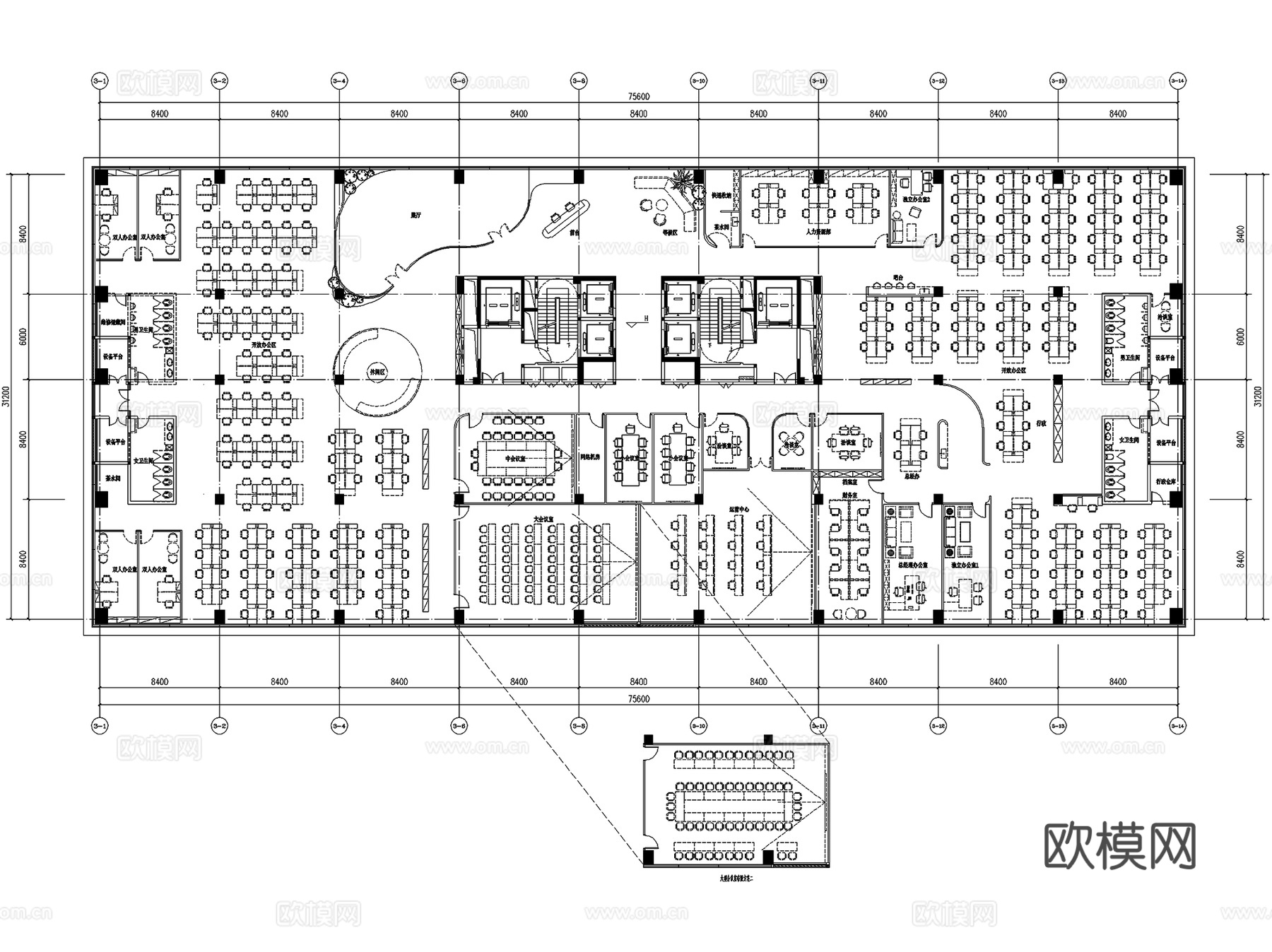 办公室室内工装平面布局CAD施工图集 10套cad施工图
