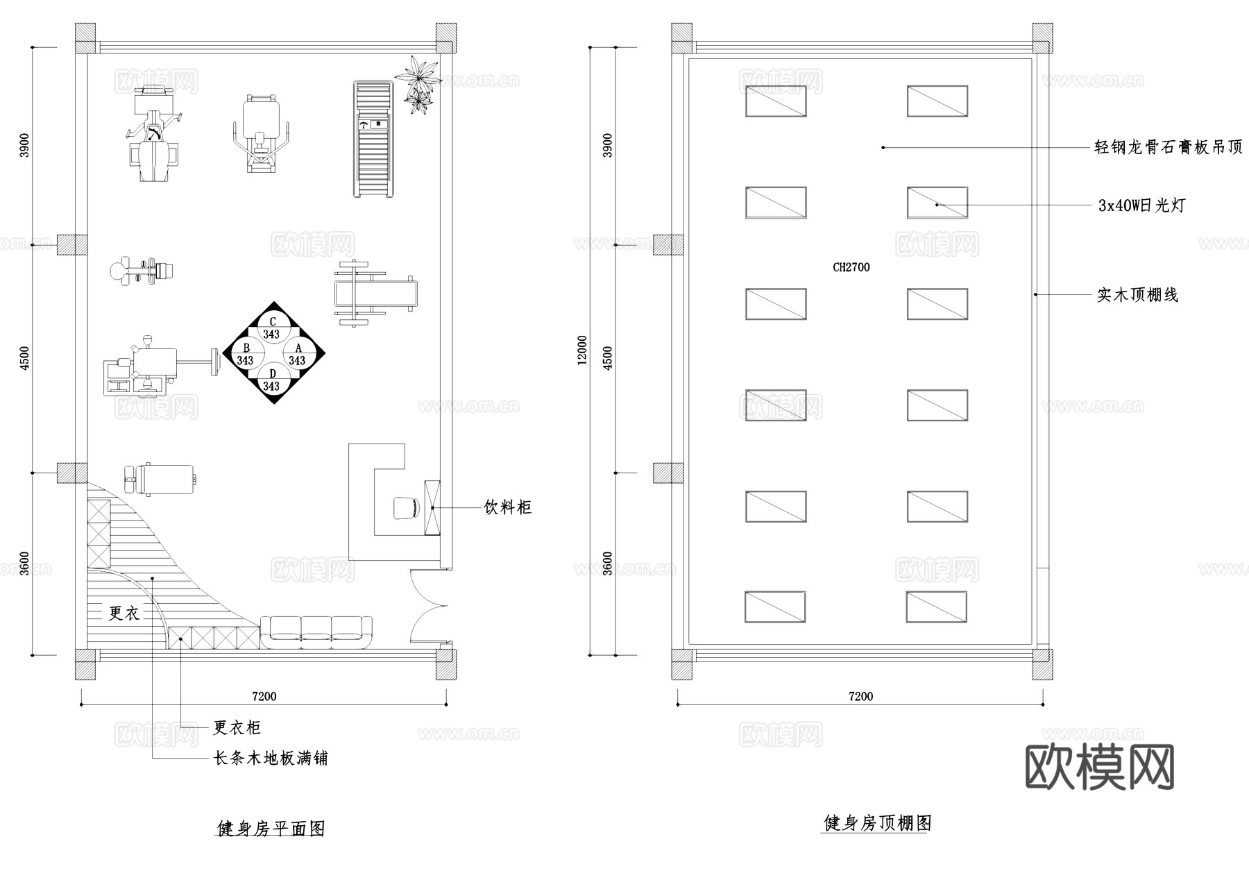 健身房室内装饰CAD施工图集cad施工图cad施工图