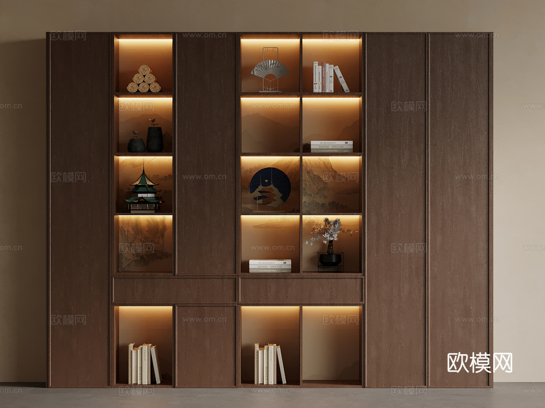 新中式书柜su模型