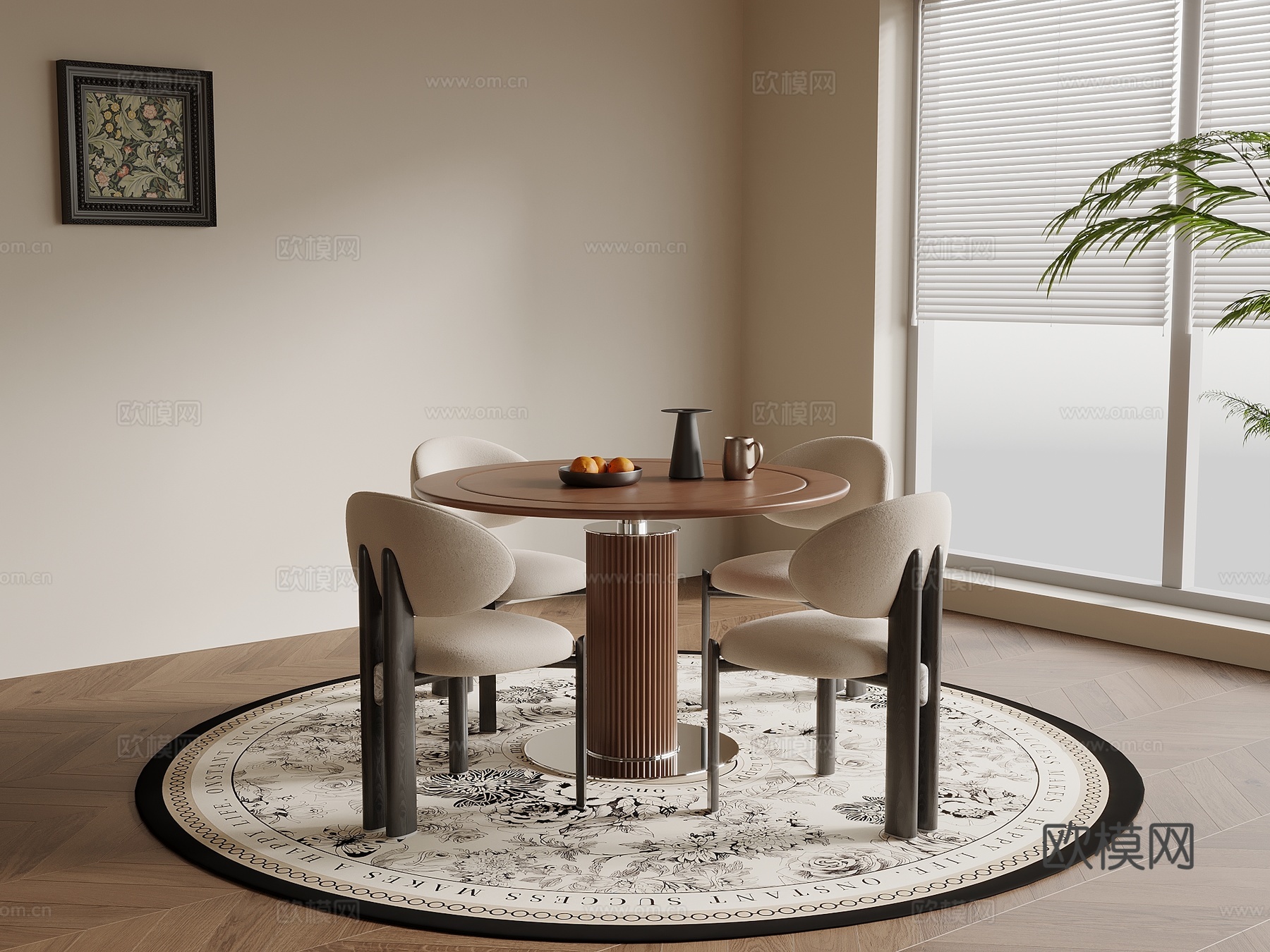 中古风休闲桌椅 餐桌椅su模型