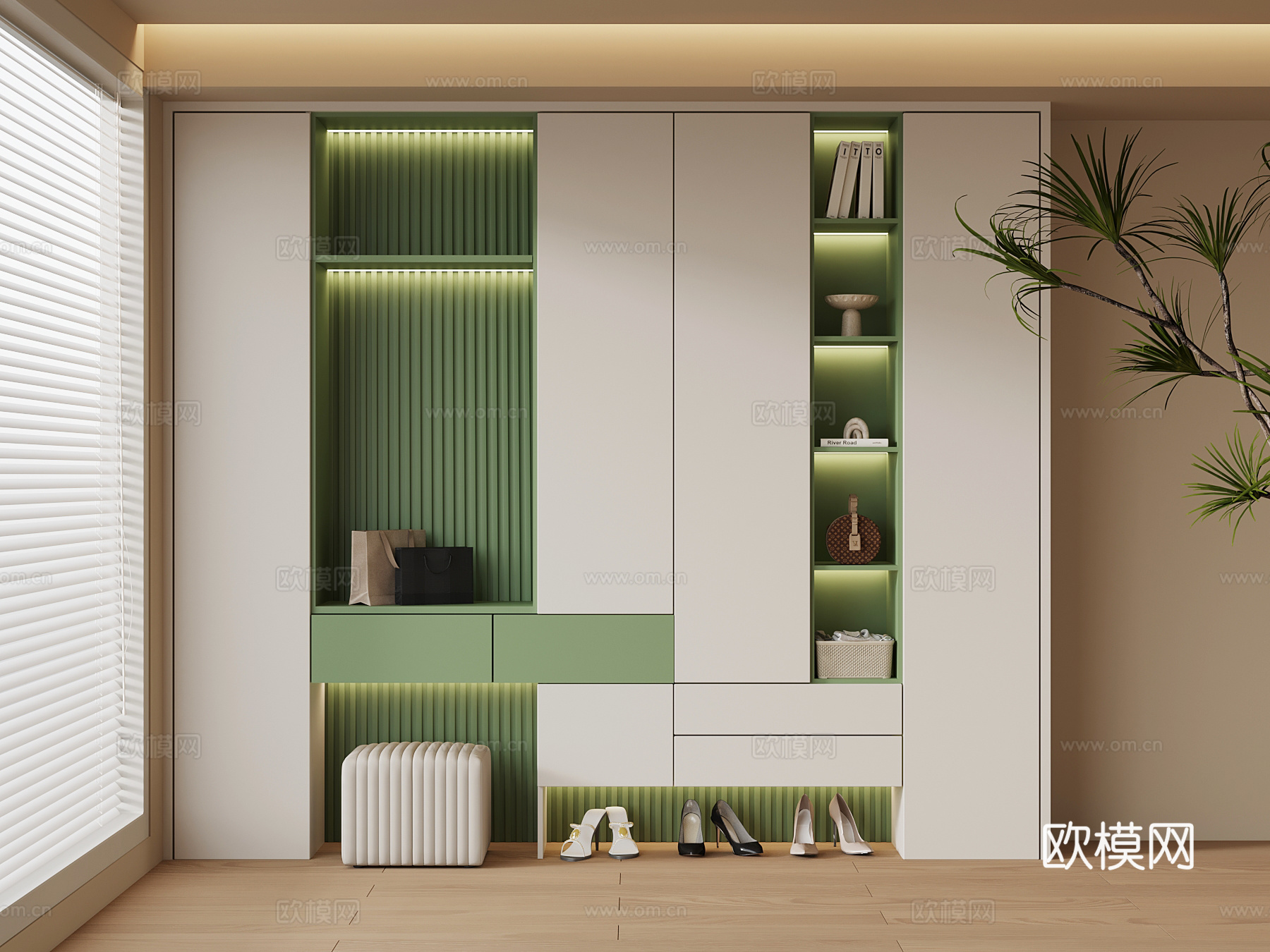现代奶油风鞋柜 玄关柜su模型