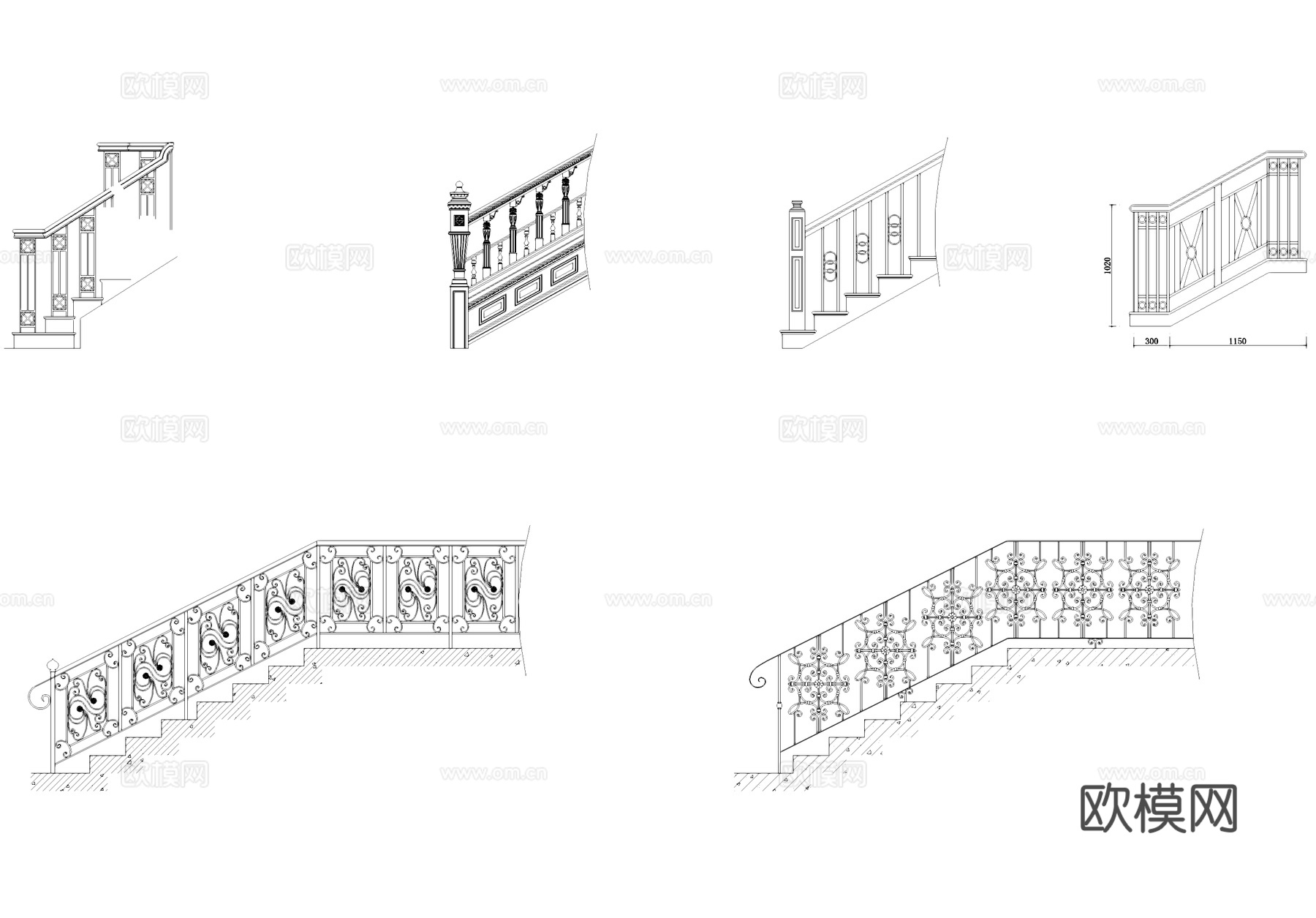 楼梯栏杆扶手节点大样详图cad施工图