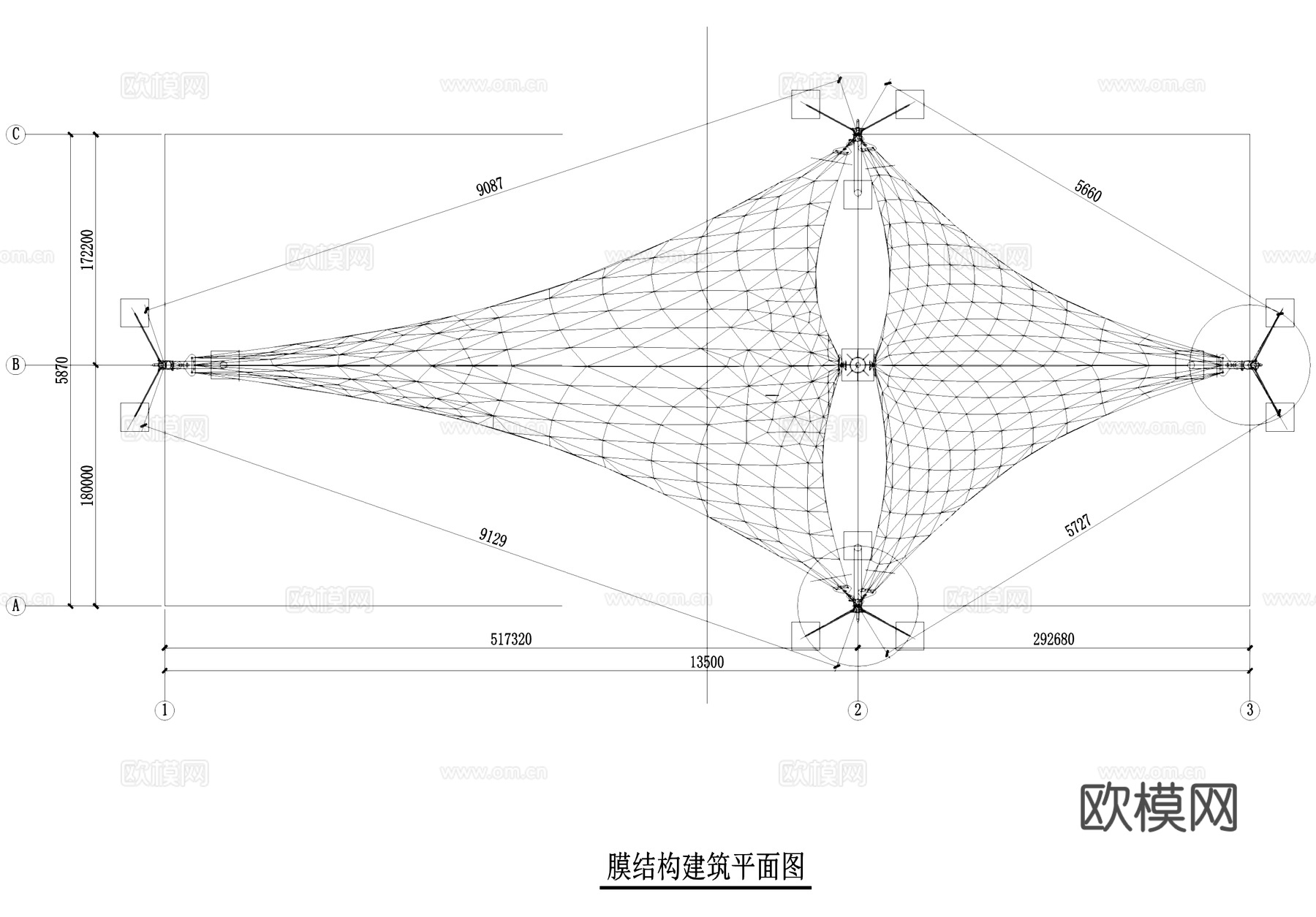 张拉膜亭建筑结构CAD施工图cad施工图