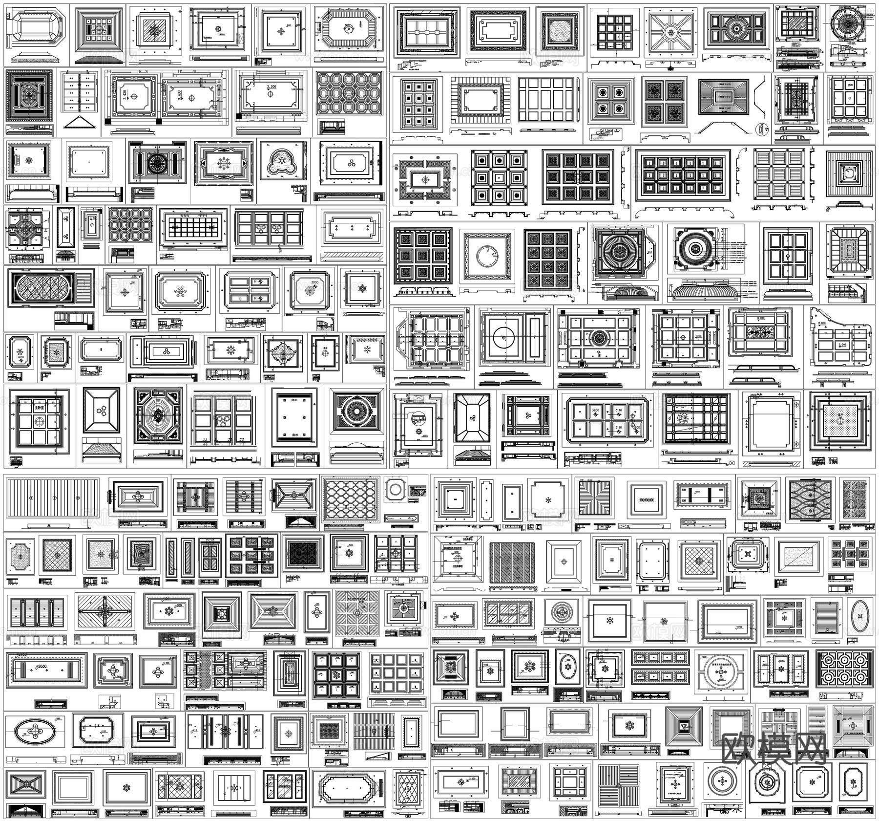 天花吊顶平面剖面节点详图CAD素材图库cad施工图