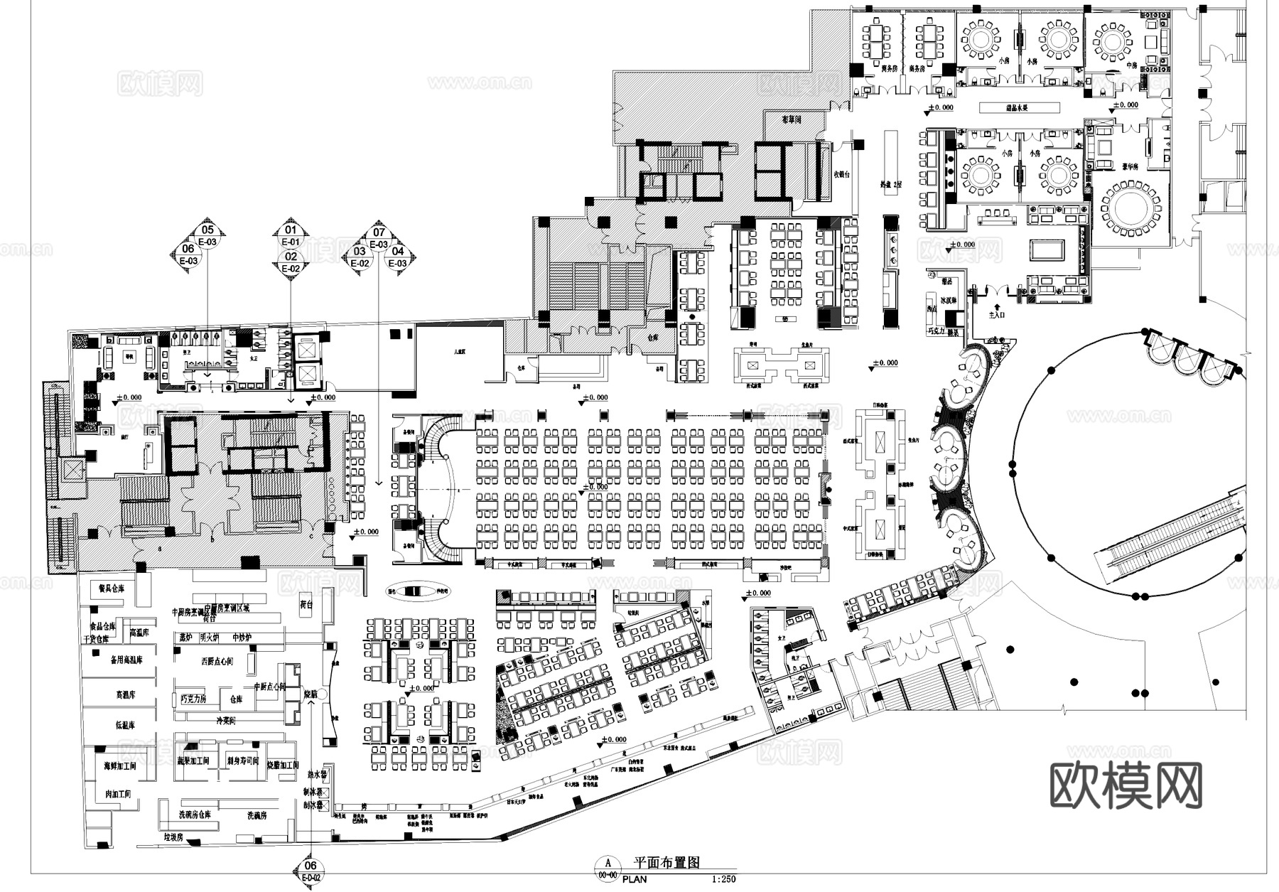 餐厅饭店室内工装平面系统图CAD施工图cad施工图