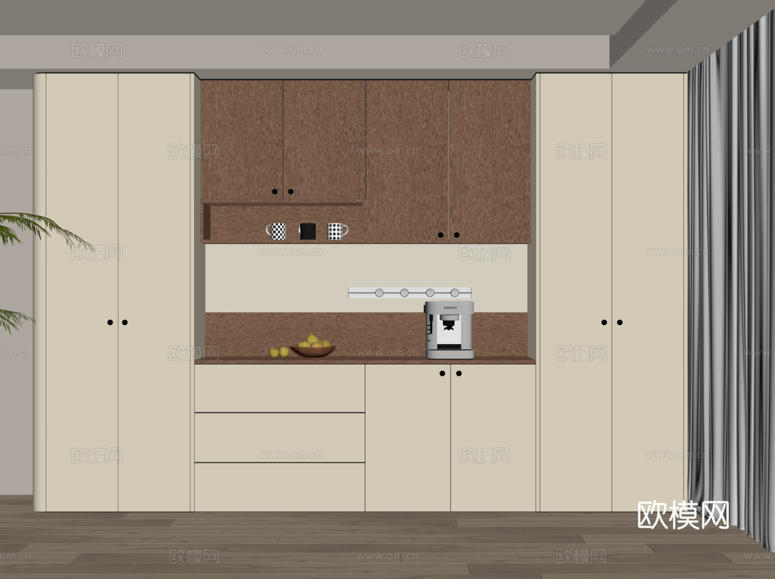 中古风酒柜 餐边柜su模型