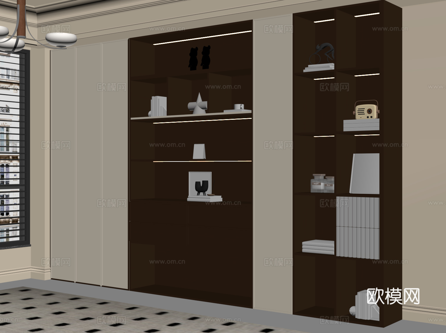 中古风书柜su模型