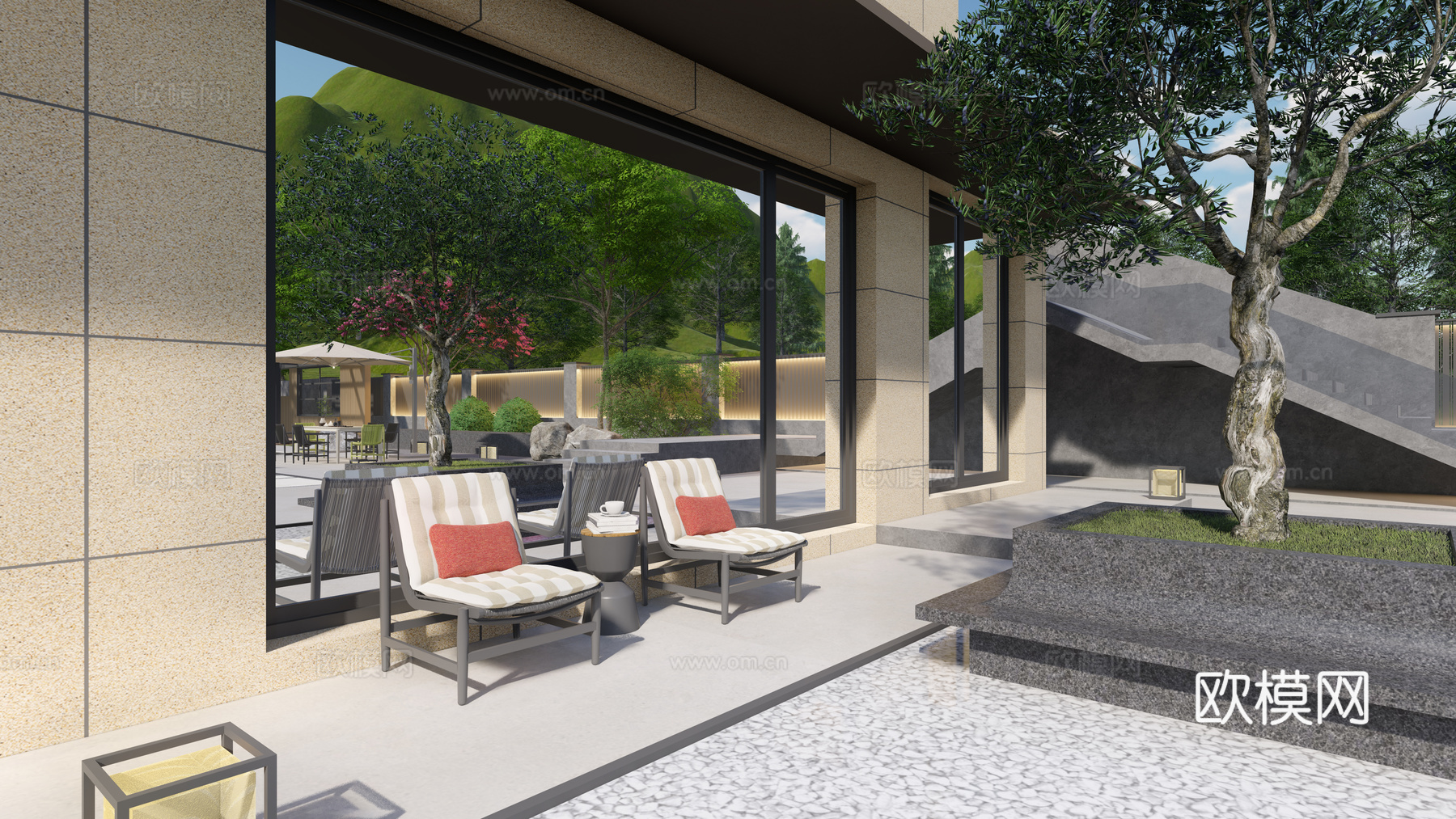 现代户外 庭院花园休闲椅 单人椅su模型