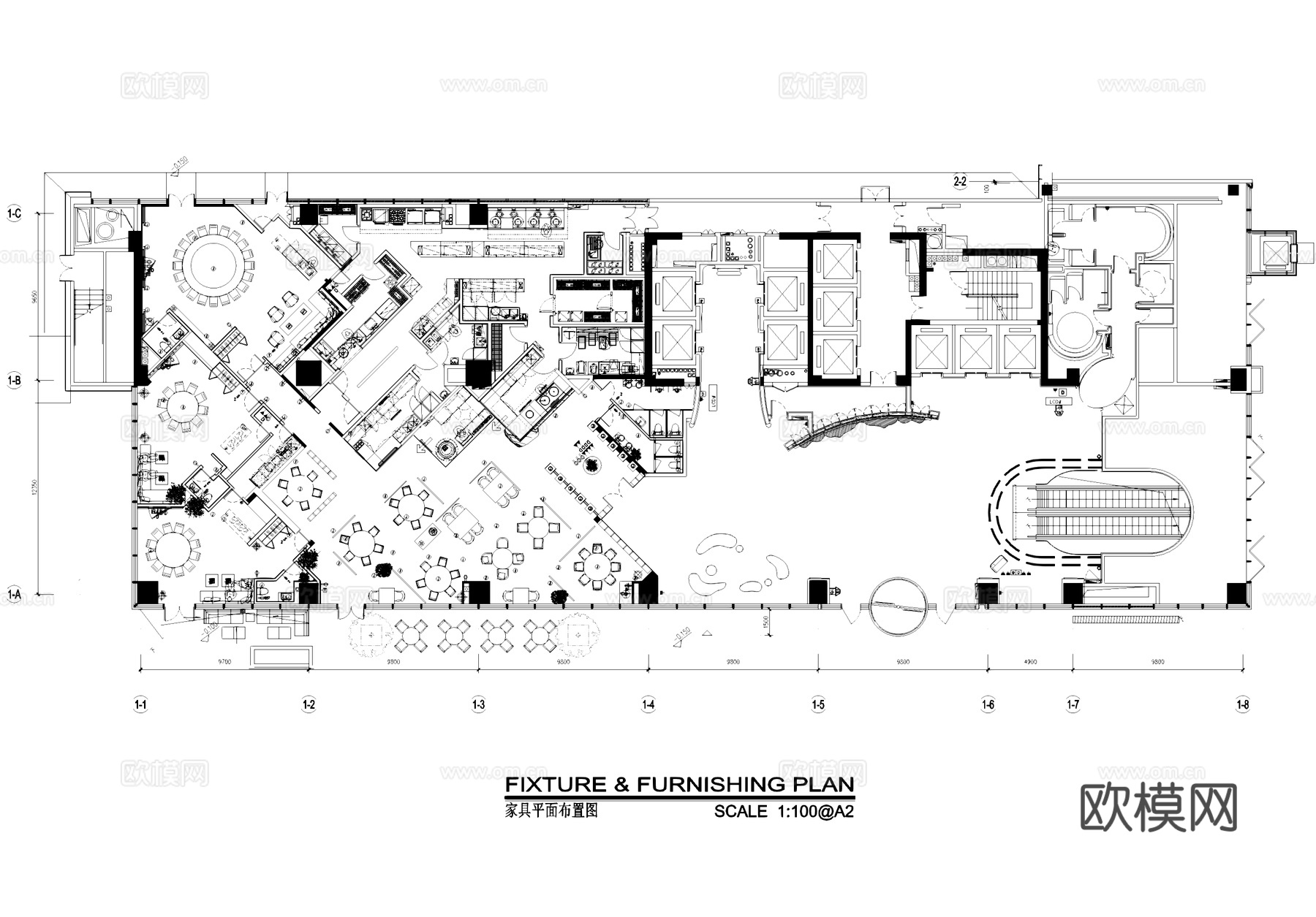 首层大堂大厅入口餐厅室内工装平面CAD施工图cad施工图