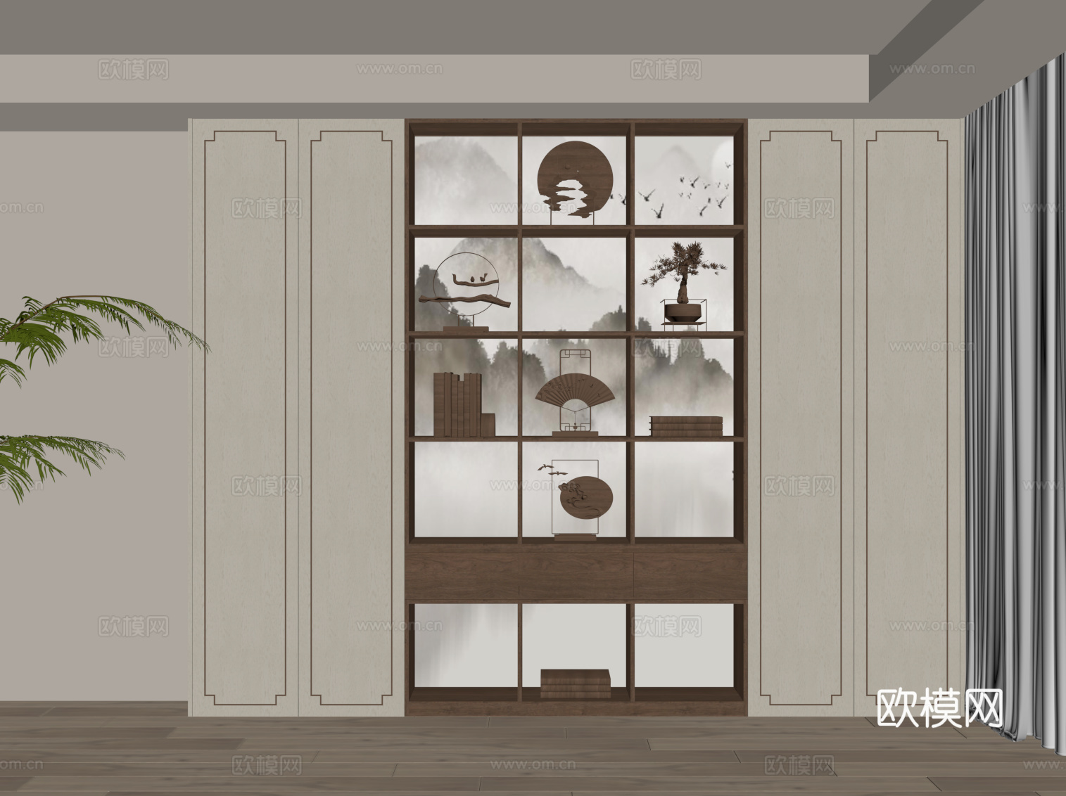 新中式书柜su模型