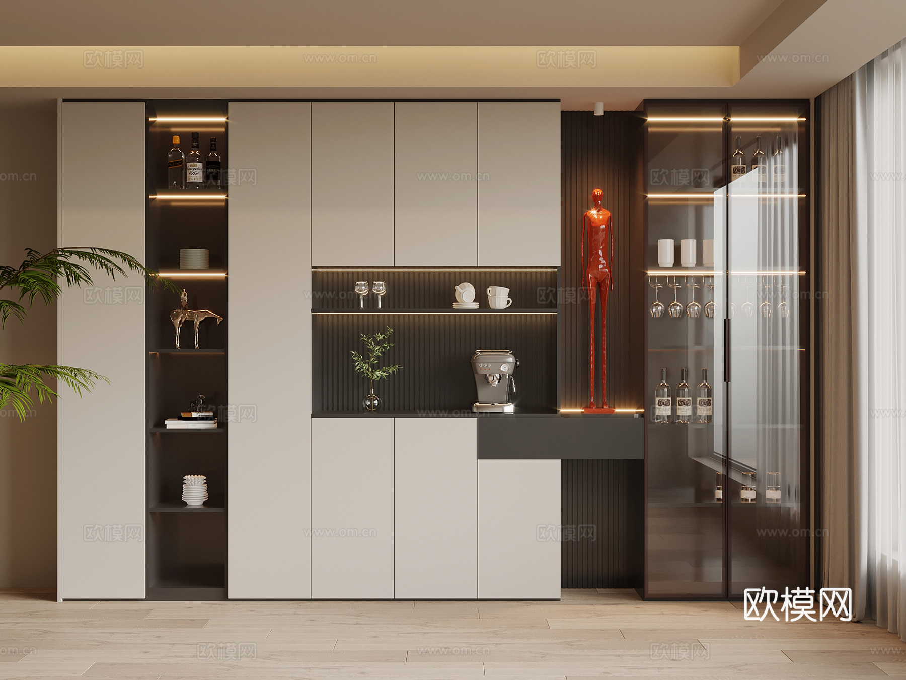 现代简约酒柜 餐边柜su模型