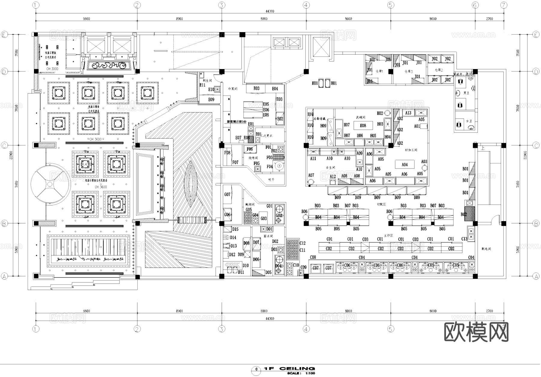 餐厅大堂室内工装平面图CAD施工图cad施工图cad施工图