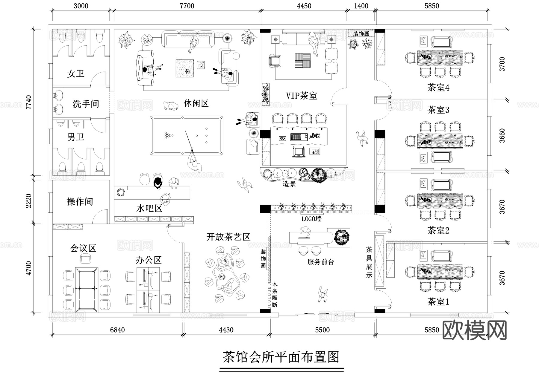 茶馆茶室会所室内工装平面图cad施工图