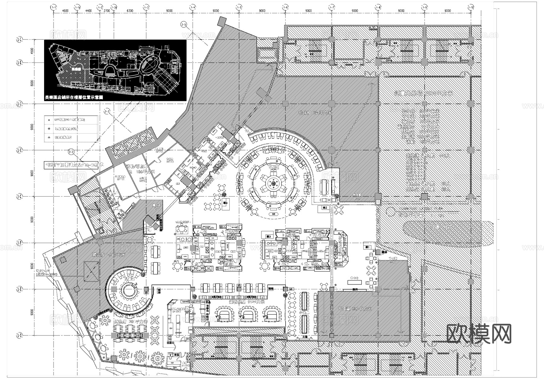 美食广场小吃城室内工装平面系统图CAD施工图cad施工图