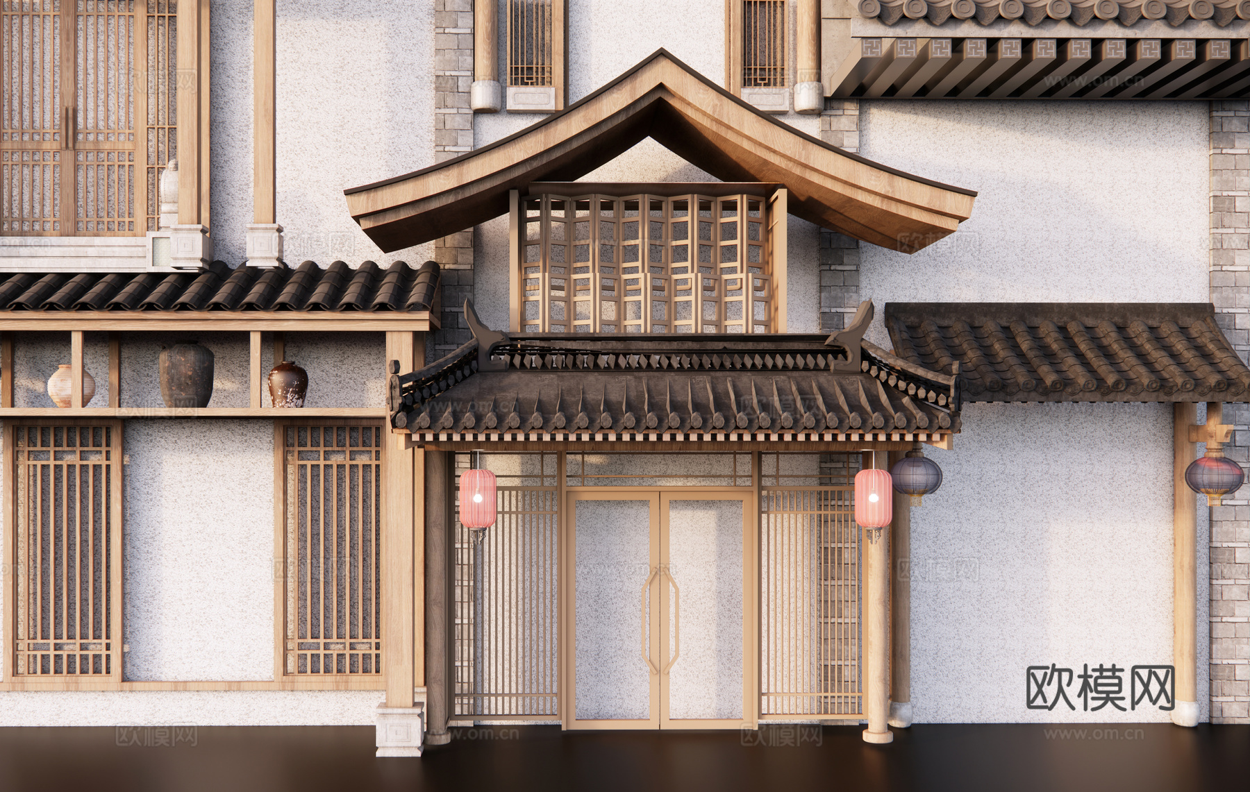 中式传统建筑构件 屋檐 门头 瓦su模型