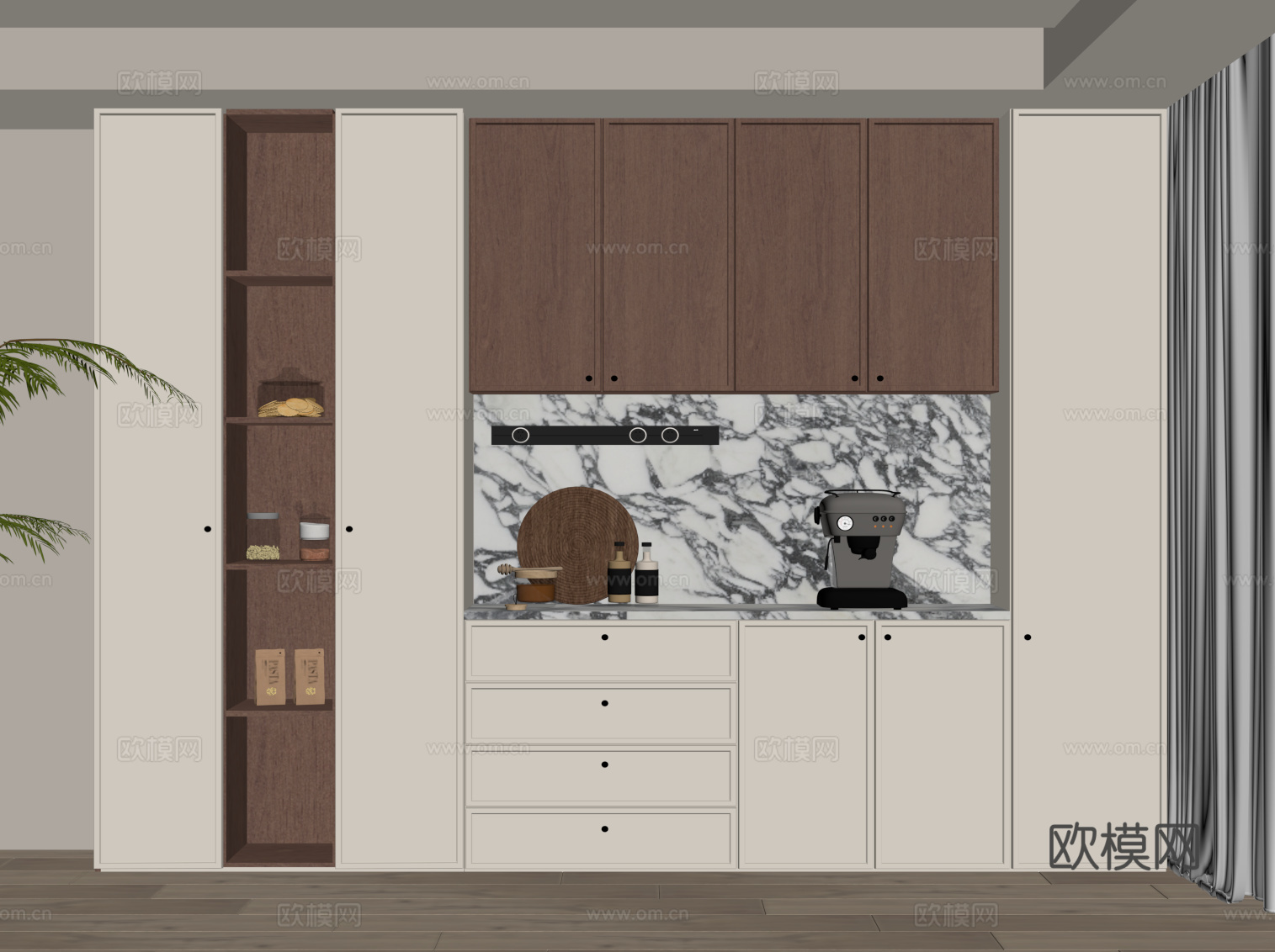 中古风酒柜 餐边柜su模型