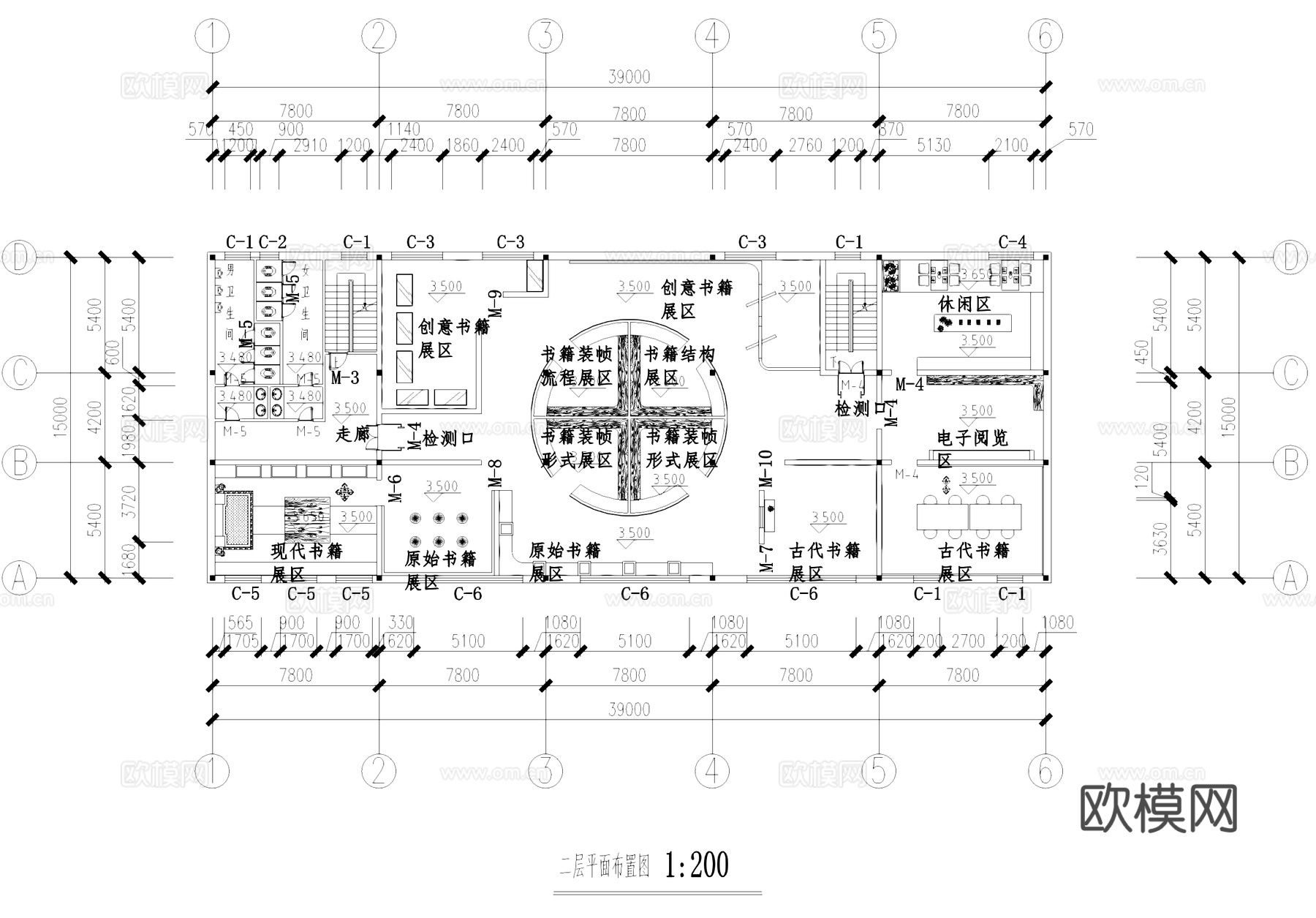 二层有氧书吧室内工装CAD施工图cad施工图