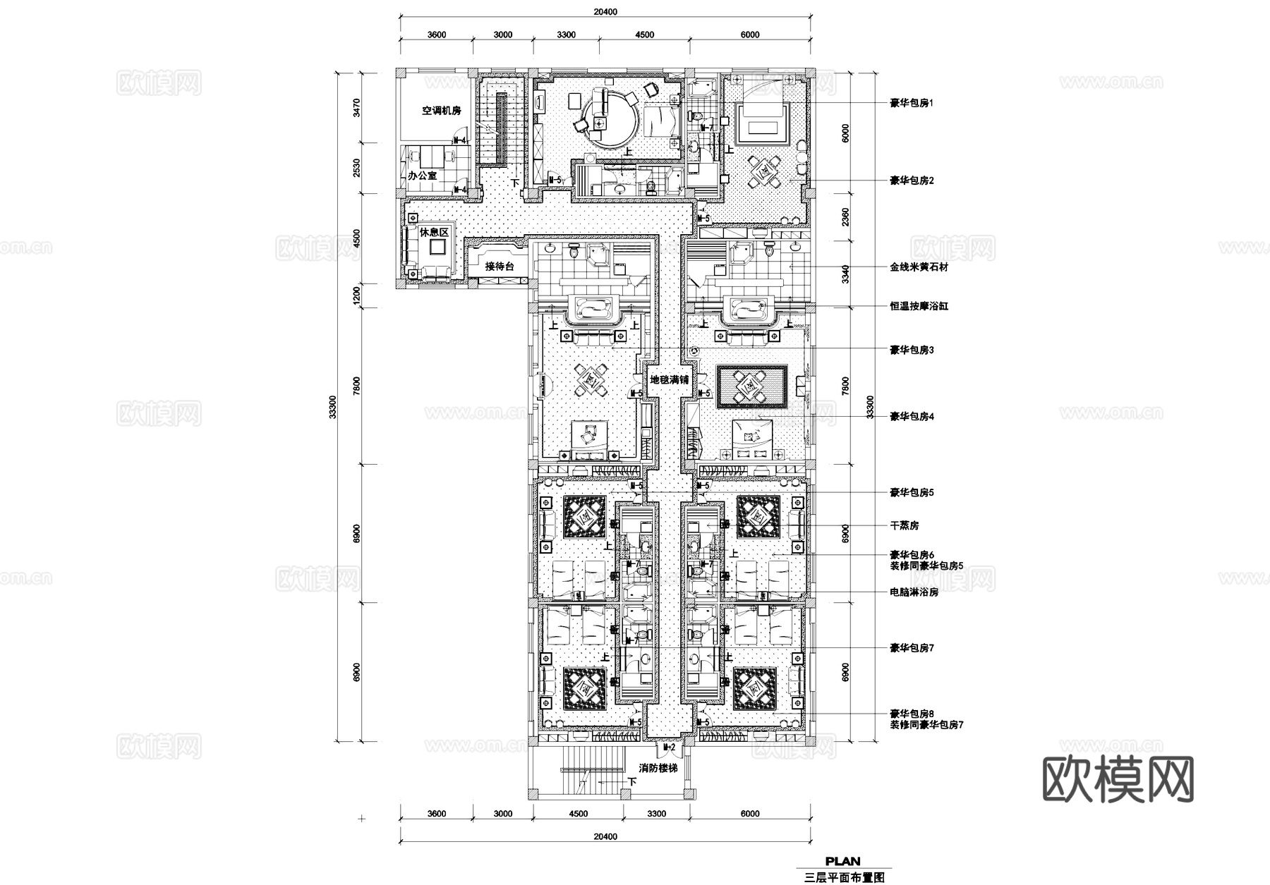 水疗洗浴中心室内装饰CAD施工图cad施工图