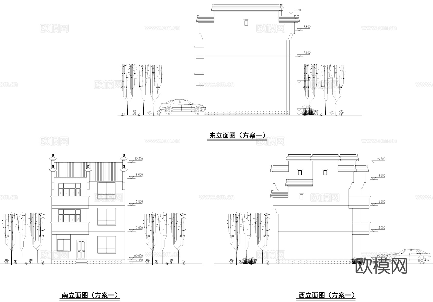 徽派三层别墅建筑CAD施工图cad施工图