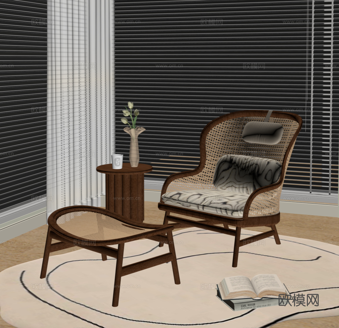 中古风休闲椅 藤编休闲椅su模型