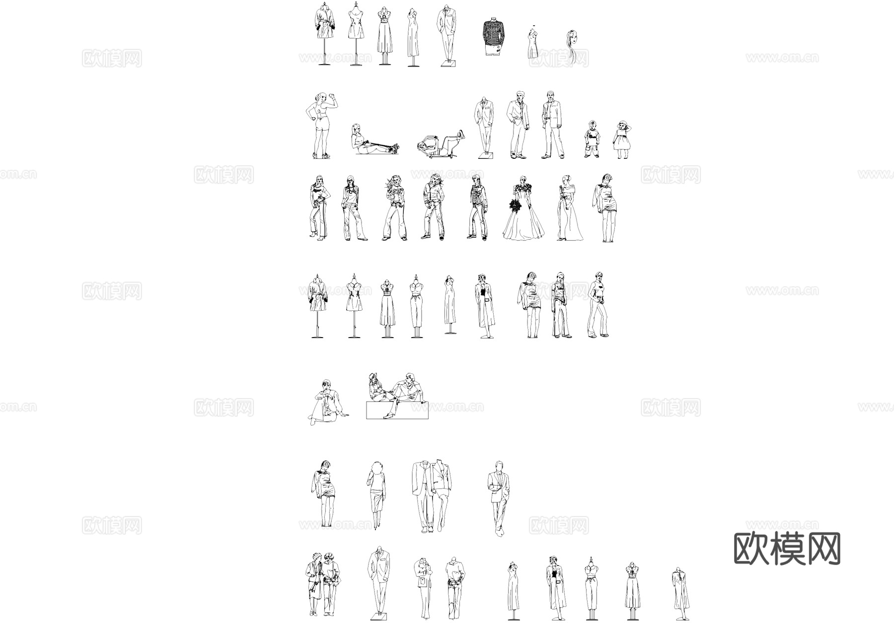 衣服箱包帽子鞋子饰品服装模特CAD图块图库cad施工图