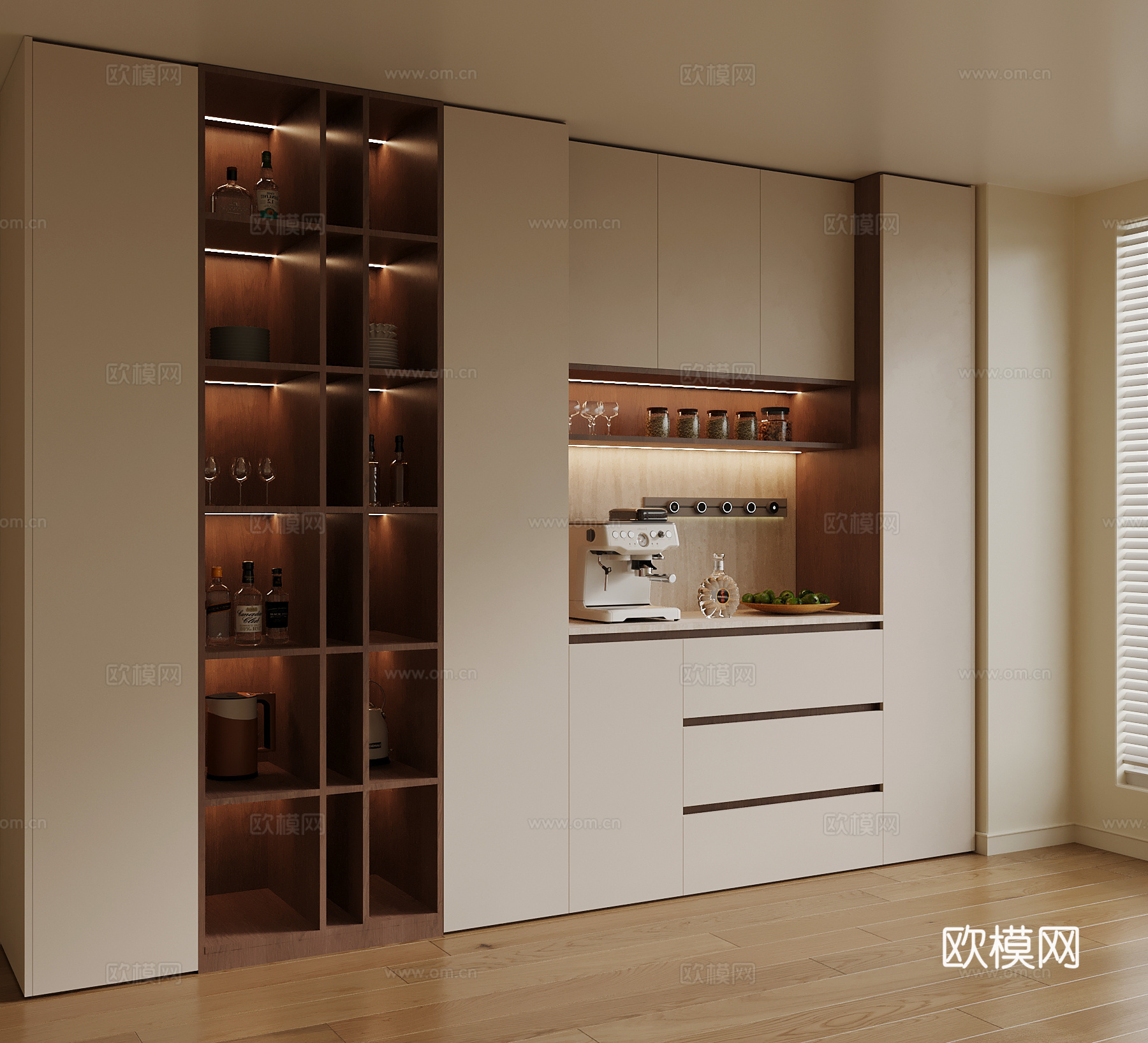 现代中古风餐边柜 橱柜su模型