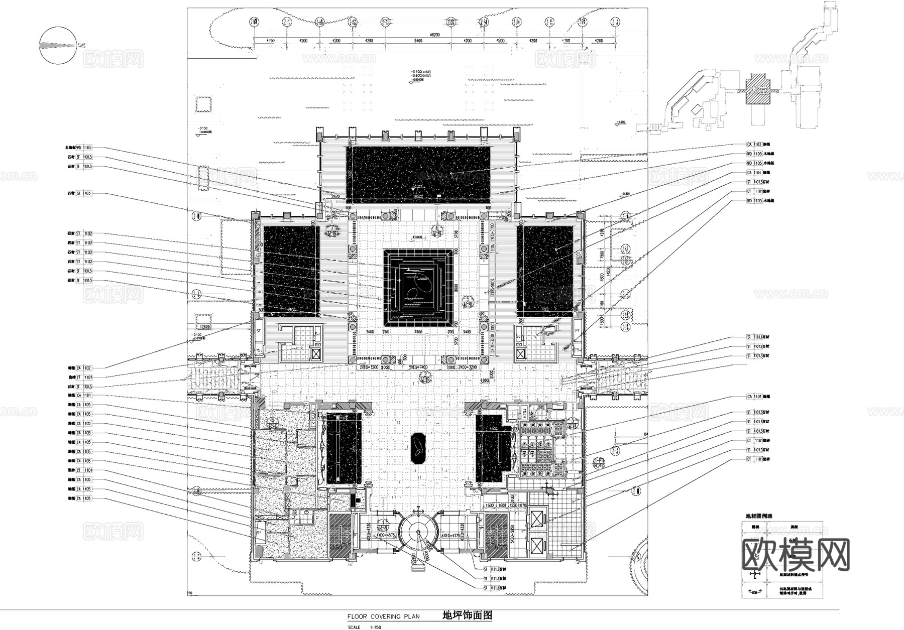 西安金地湖城大境凯悦酒店一层大堂室内工装CAD施工图cad施工图