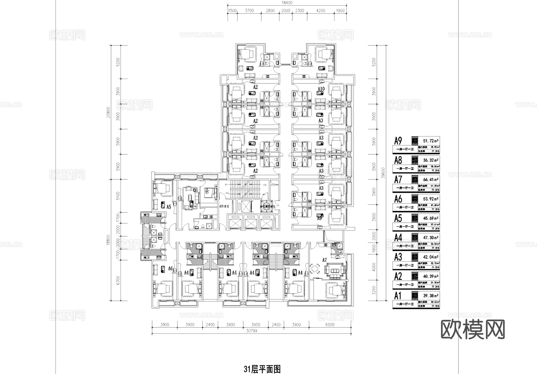 公寓户型图平面CAD施工图cad施工图