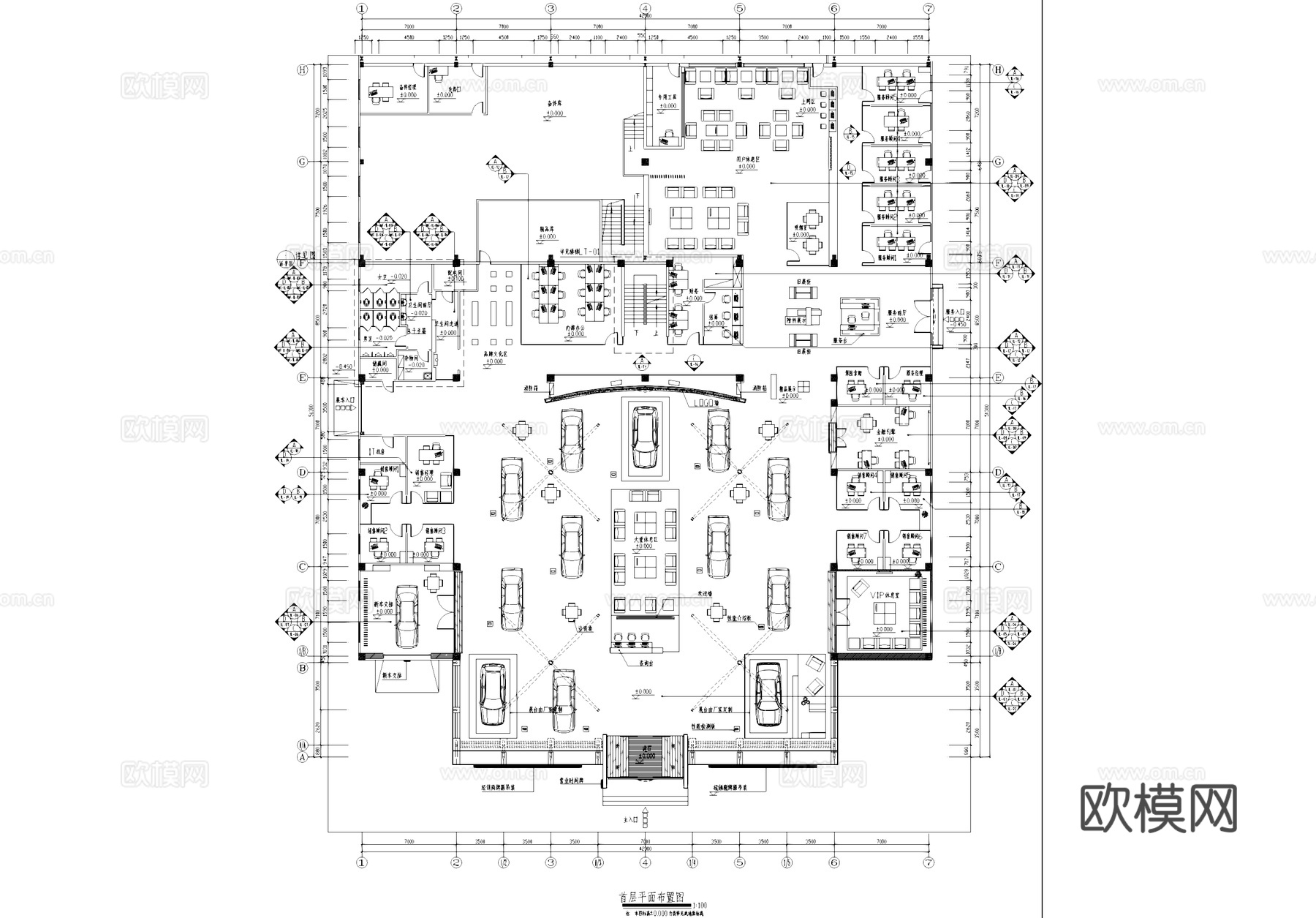 汽车4S店室内工装CAD施工图cad施工图
