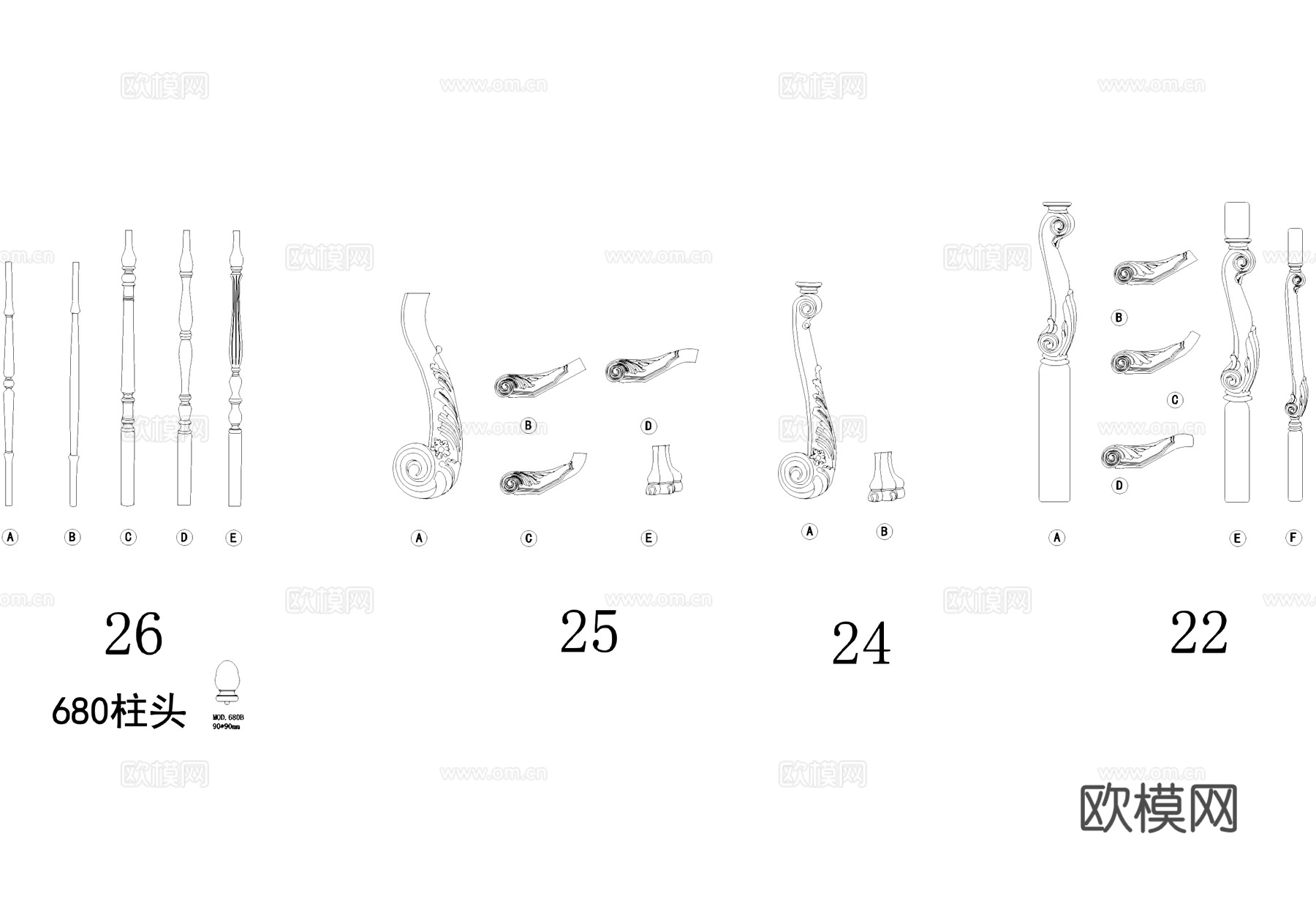 栏杆柱子柱头图块图库cad施工图