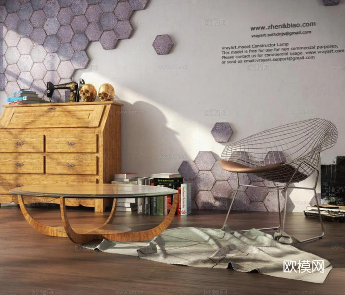 现代艺术客厅3D模型 创意家居装饰设计 几何元素概念渲染免费3d模型下载