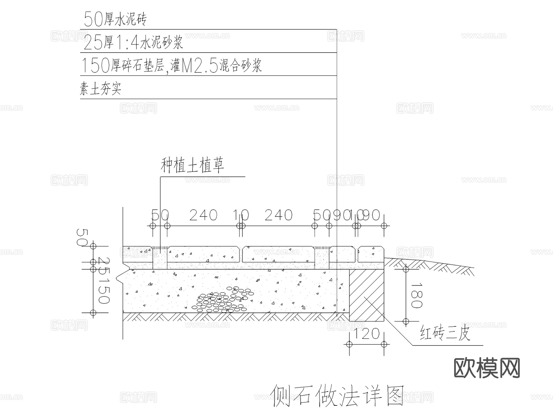 路缘石道牙路牙侧石景观节点大样CAD施工详图集 50套cad施工图