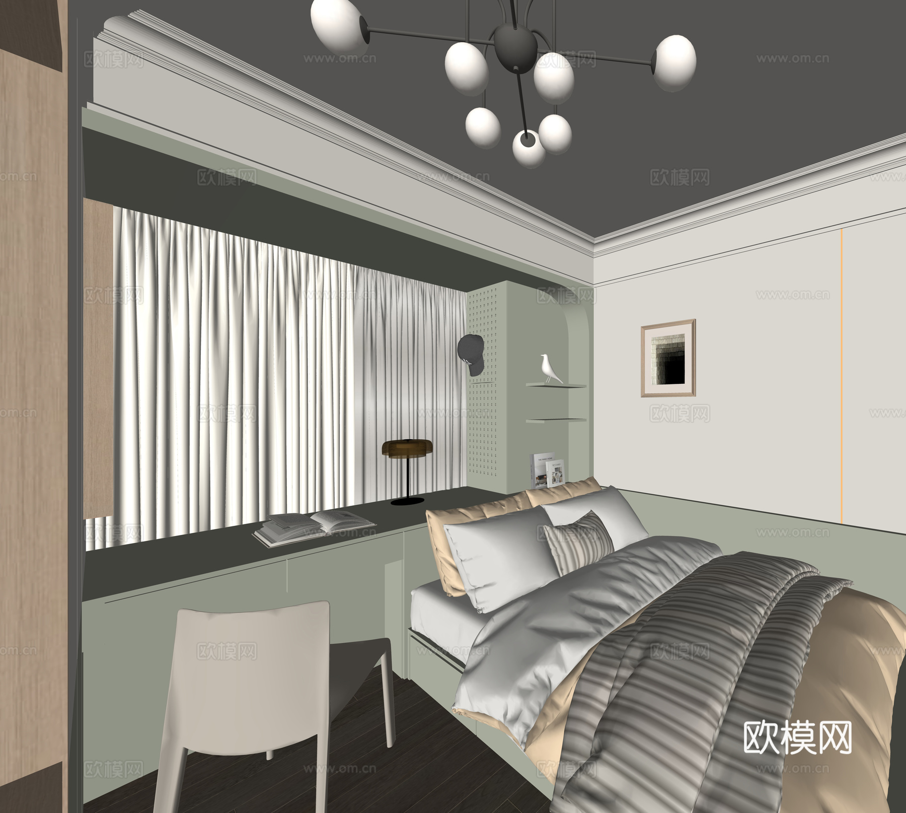 现代榻榻米卧室su模型