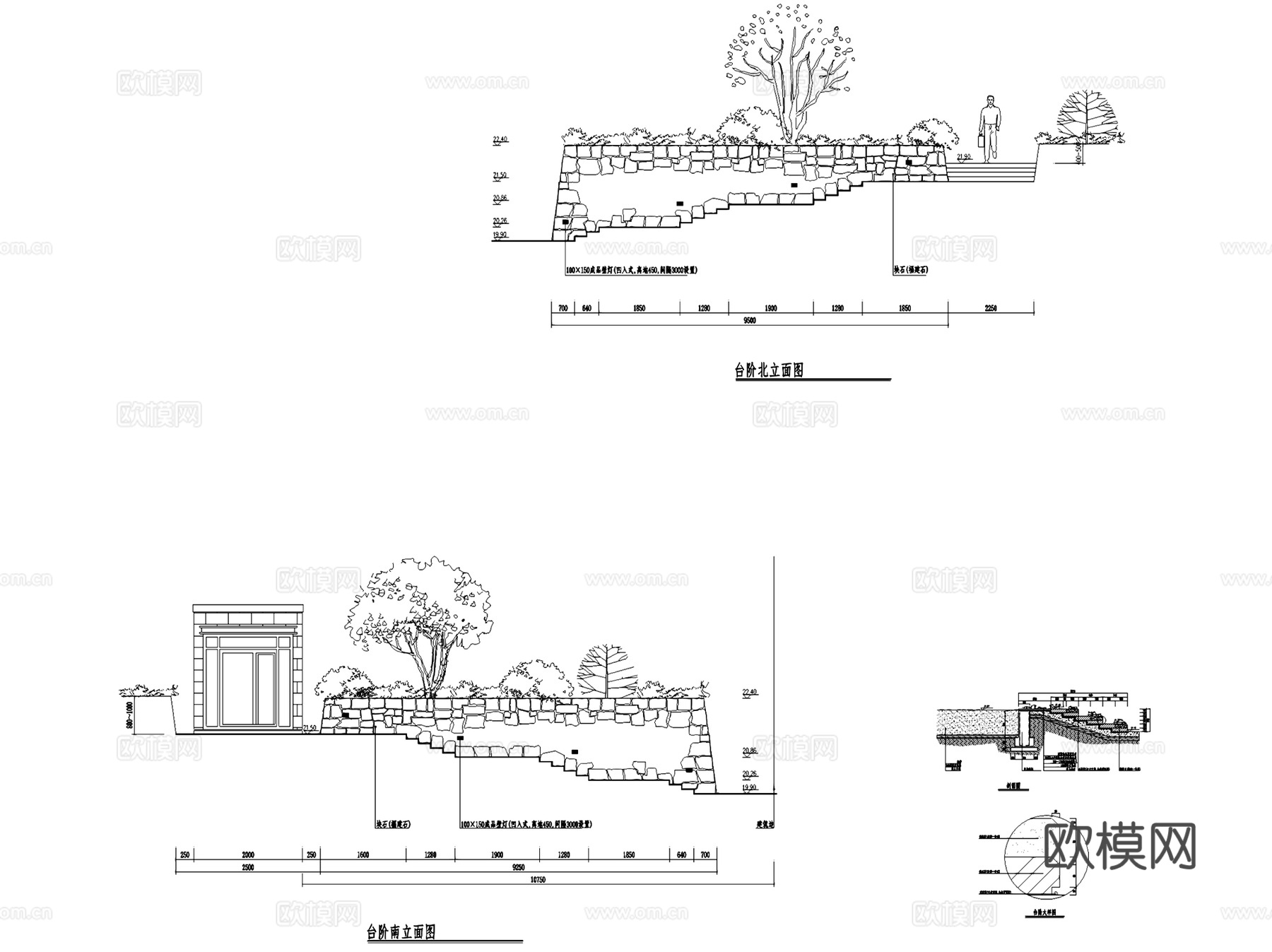 台阶踏步人行坡道景观节点大样CAD施工详图集 70套cad施工图